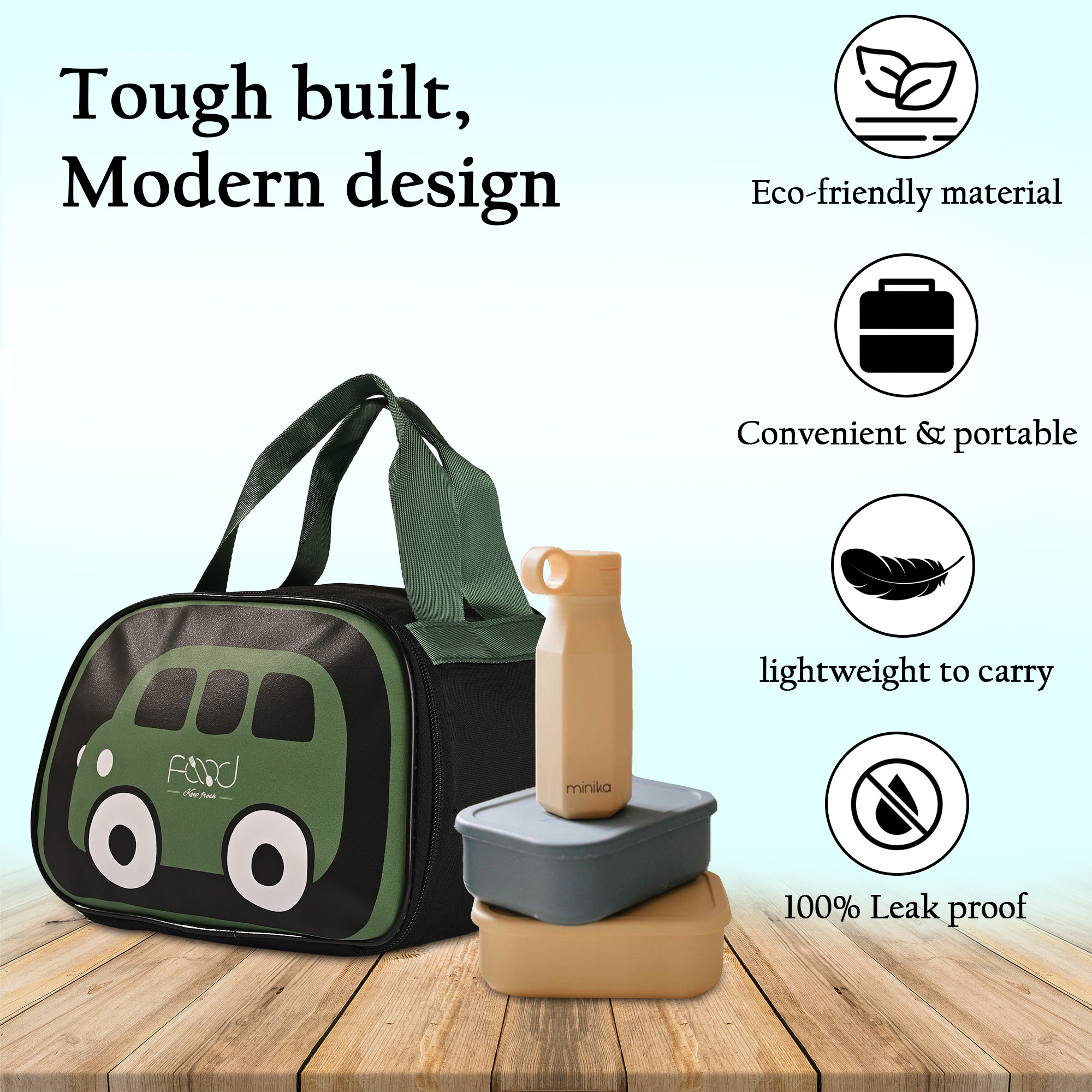 Kuber Industries Insulated Kids Lunch Bag with Inner Pocket Zip  Handle  Leakproof Lunch Bag for Kids Girls  Boys  Lunchbag for Kids for School  YJ-8-BLK  Car Design - Black