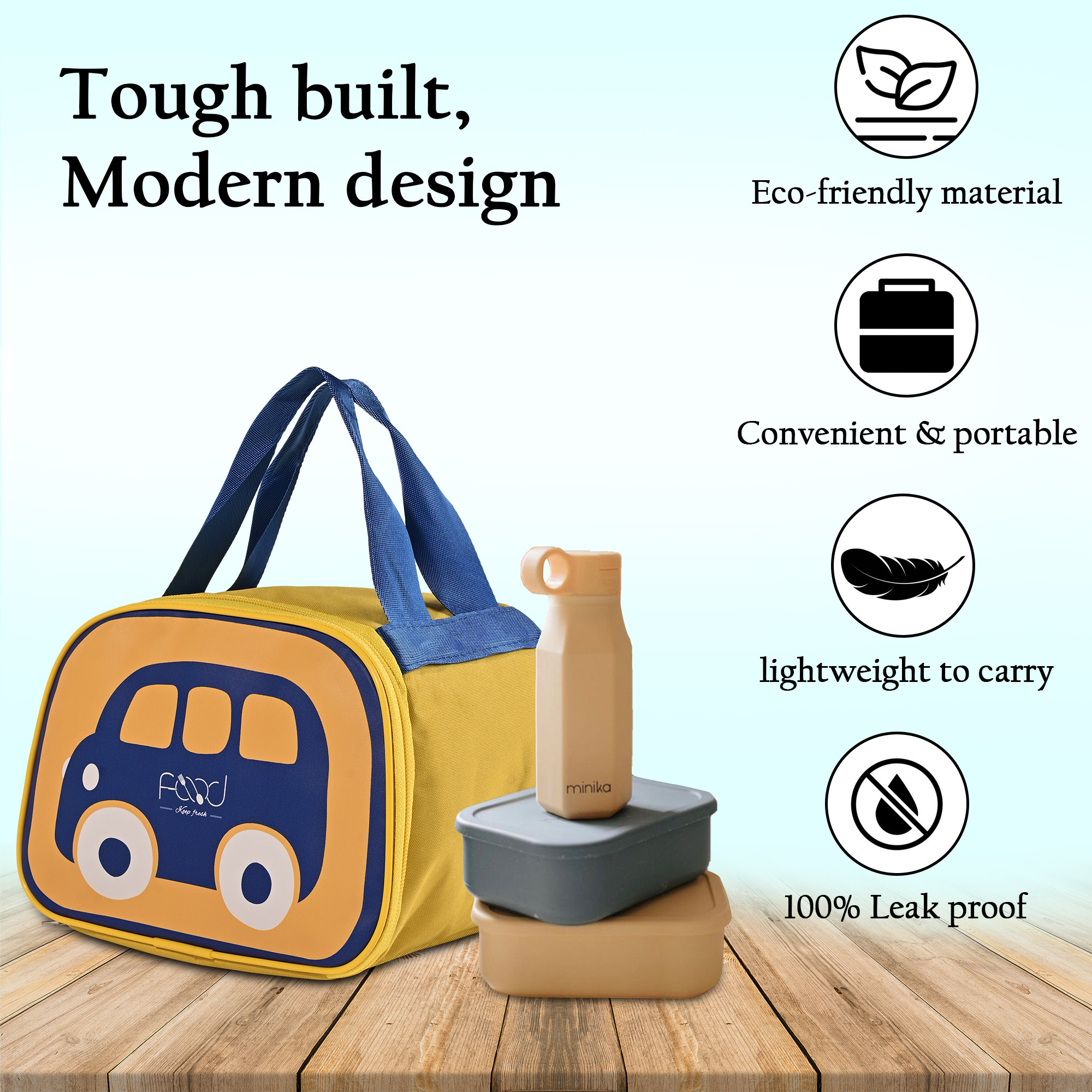 Kuber Industries Insulated Kids Lunch Bag with Inner Pocket Zip  Handle  Leakproof Lunch Bag for Kids Girls  Boys  Lunchbag for Kids for School  YJ-8-YEL  Car Design - Yellow