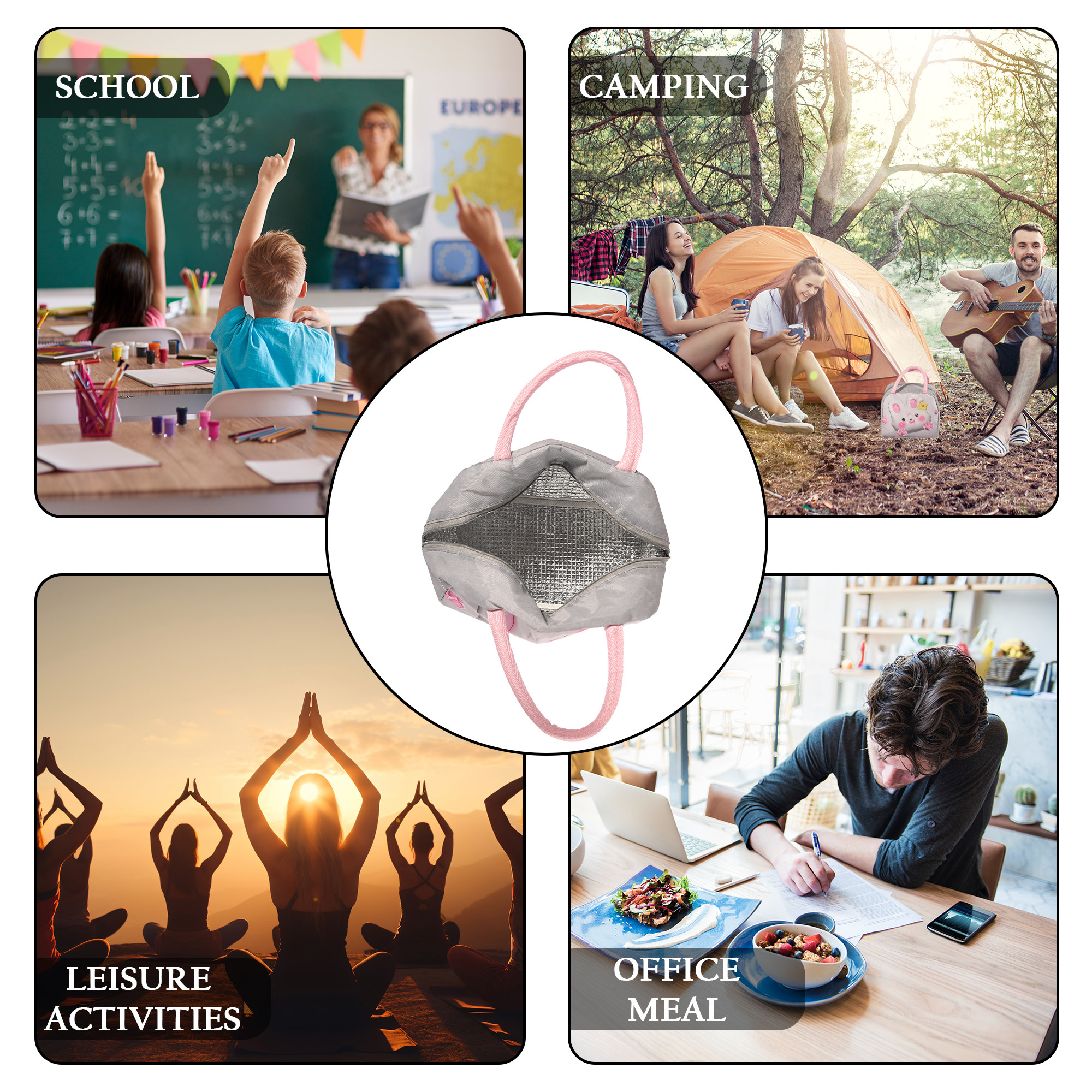 Kuber Industries Insulated Kids Lunch Bag with Zip Closure  Handle  Leakproof  Lunch Bag for Kids Girls  Boys  Lunchbag for Kids for School  Picnic  YJ-2-WHH  Rabbit Design - White