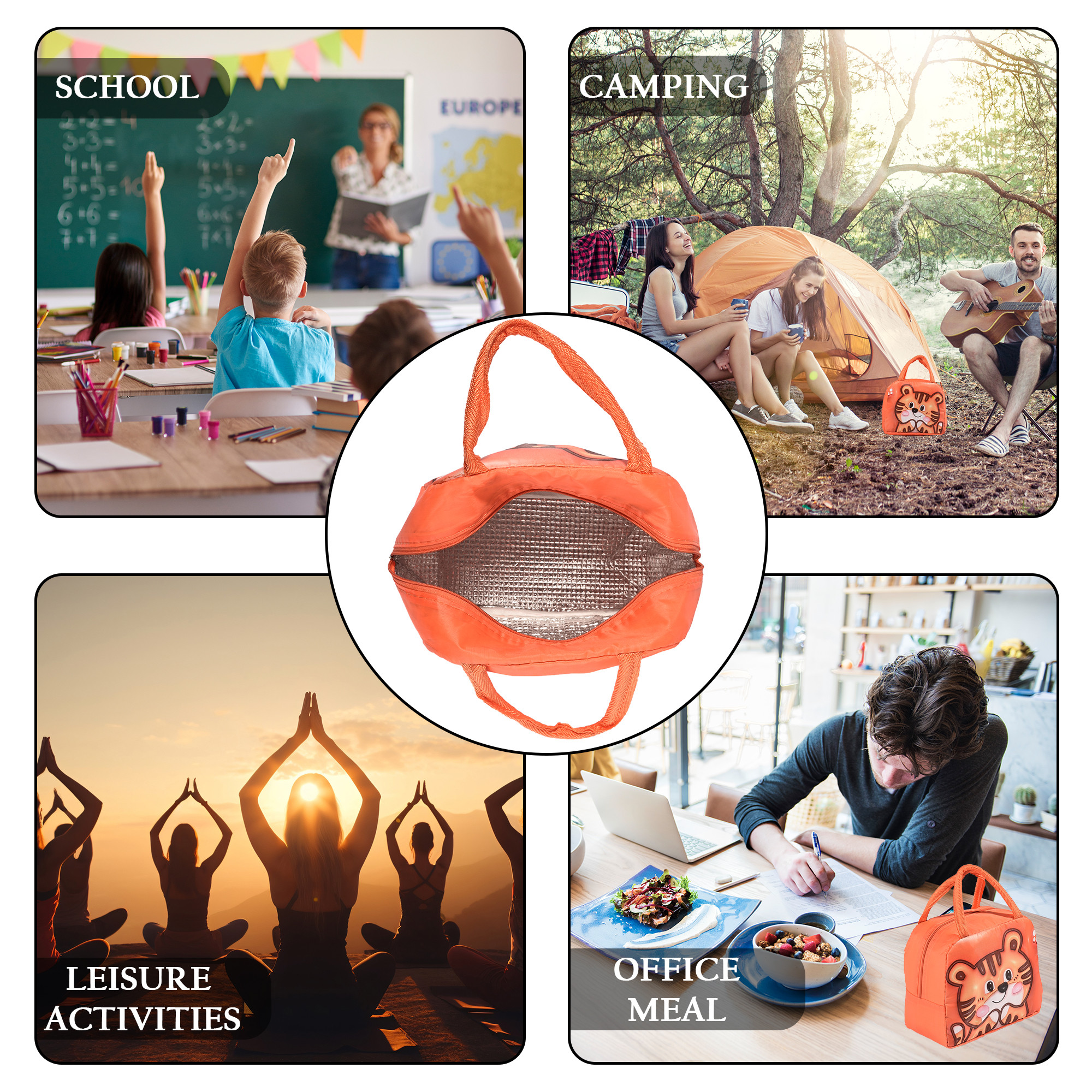 Kuber Industries Insulated Kids Lunch Bag with Zip Closure  Handle  Leakproof Lunch Bag for Kids Girls  Boys  Lunchbag for Kids for School  Picnic  YJ-2-ORG  Tiger Design - Orange