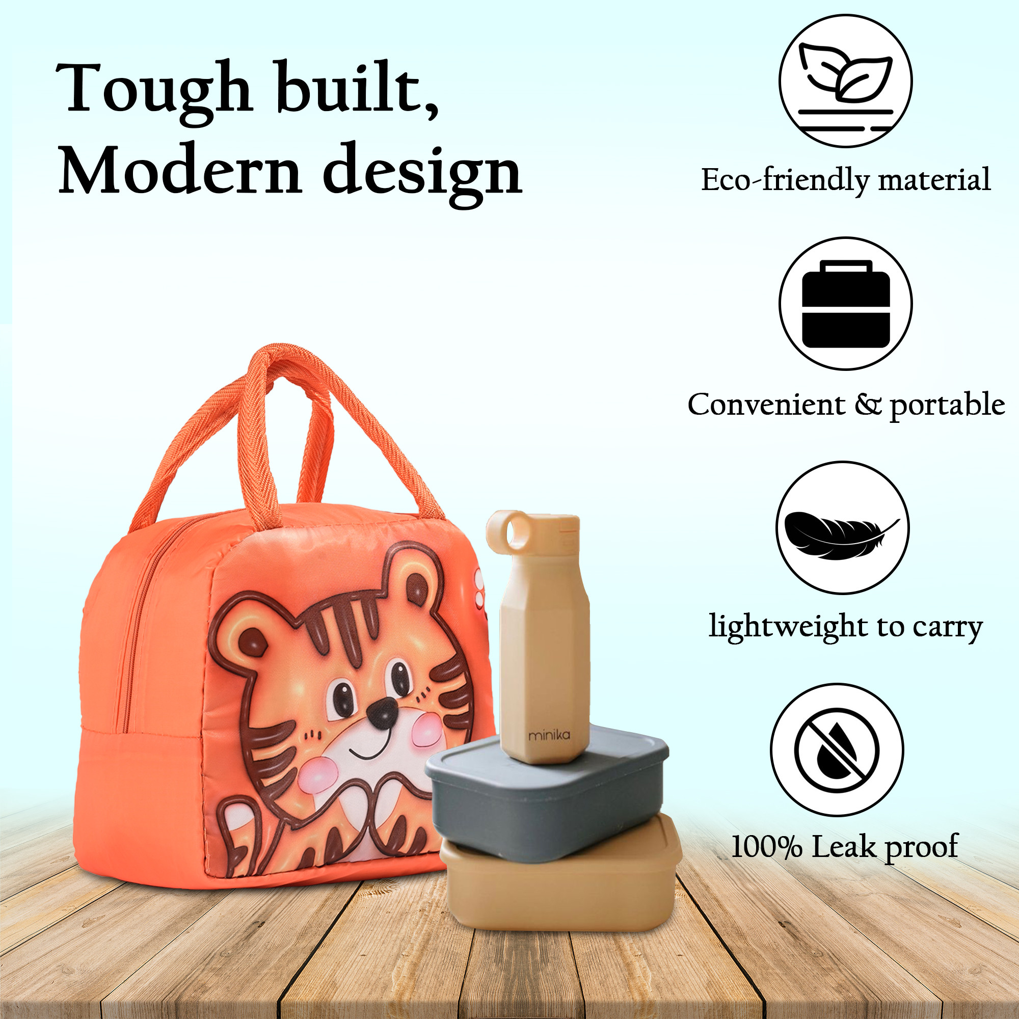 Kuber Industries Insulated Kids Lunch Bag with Zip Closure  Handle  Leakproof Lunch Bag for Kids Girls  Boys  Lunchbag for Kids for School  Picnic  YJ-2-ORG  Tiger Design - Orange