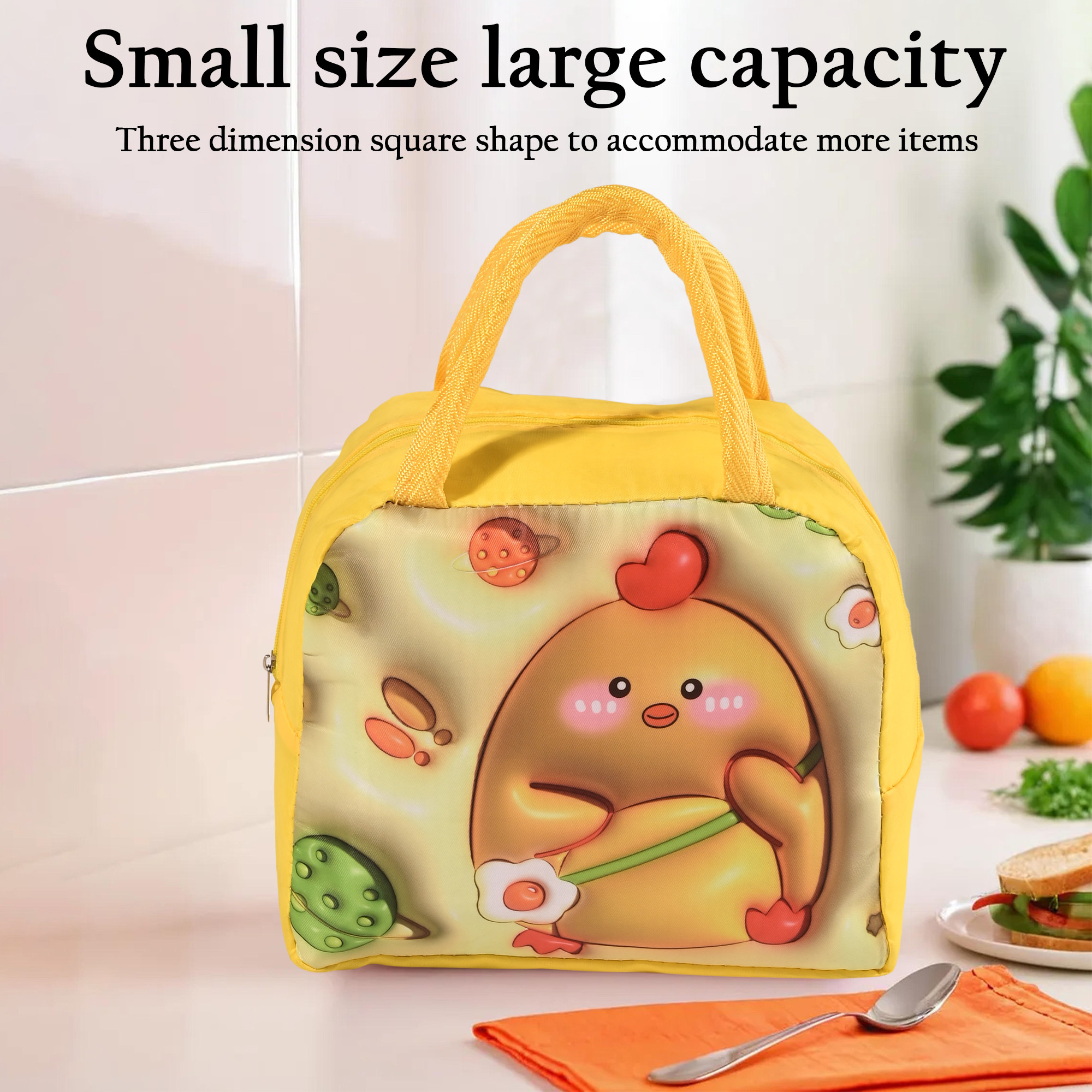 Kuber Industries Insulated Kids Lunch Bag with Zip Closure  Handle  Leakproof Lunch Bag for Kids Girls  Boys  Lunchbag for Kids for School  Picnic  YJ-2-YEL  Chick Design - Yellow
