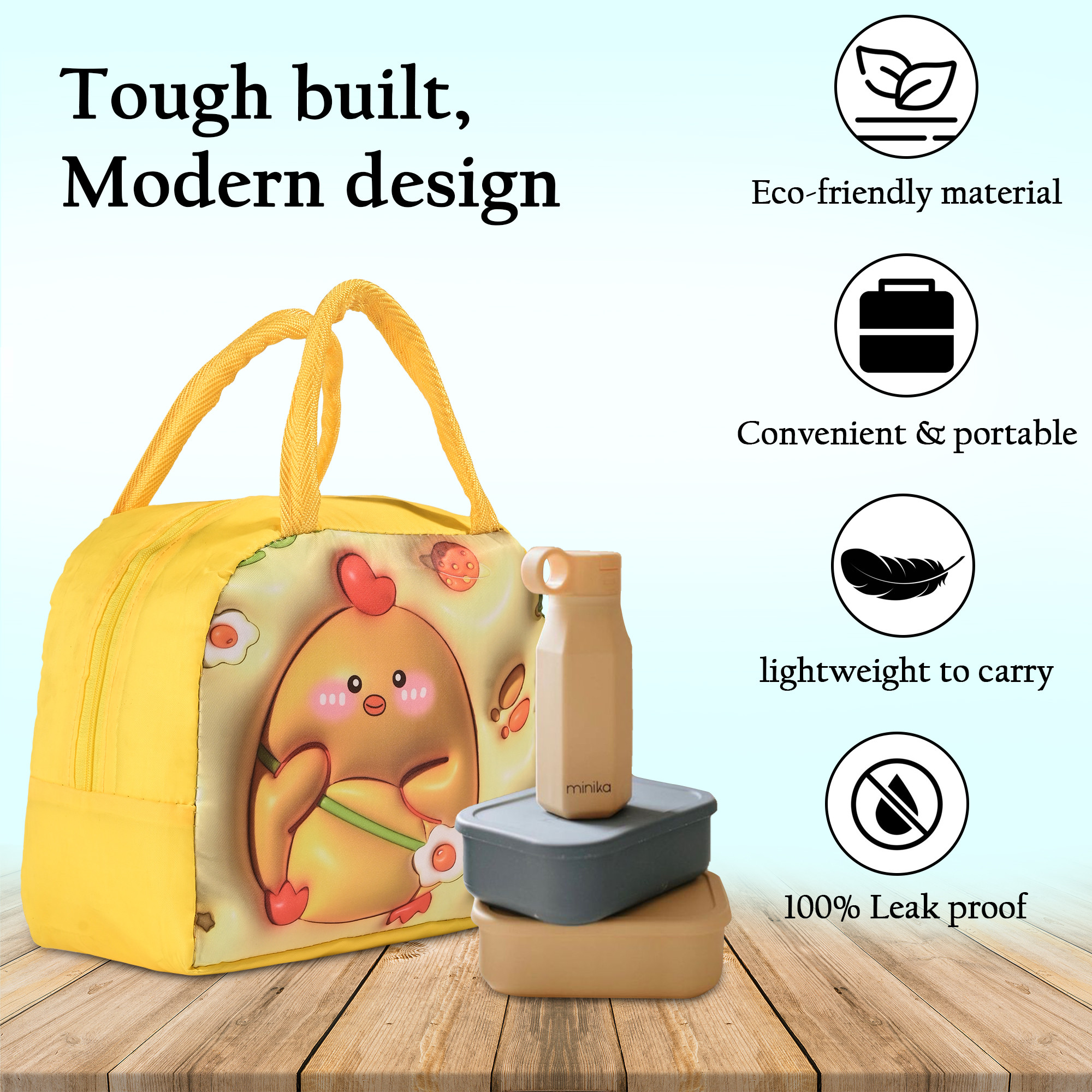 Kuber Industries Insulated Kids Lunch Bag with Zip Closure  Handle  Leakproof Lunch Bag for Kids Girls  Boys  Lunchbag for Kids for School  Picnic  YJ-2-YEL  Chick Design - Yellow