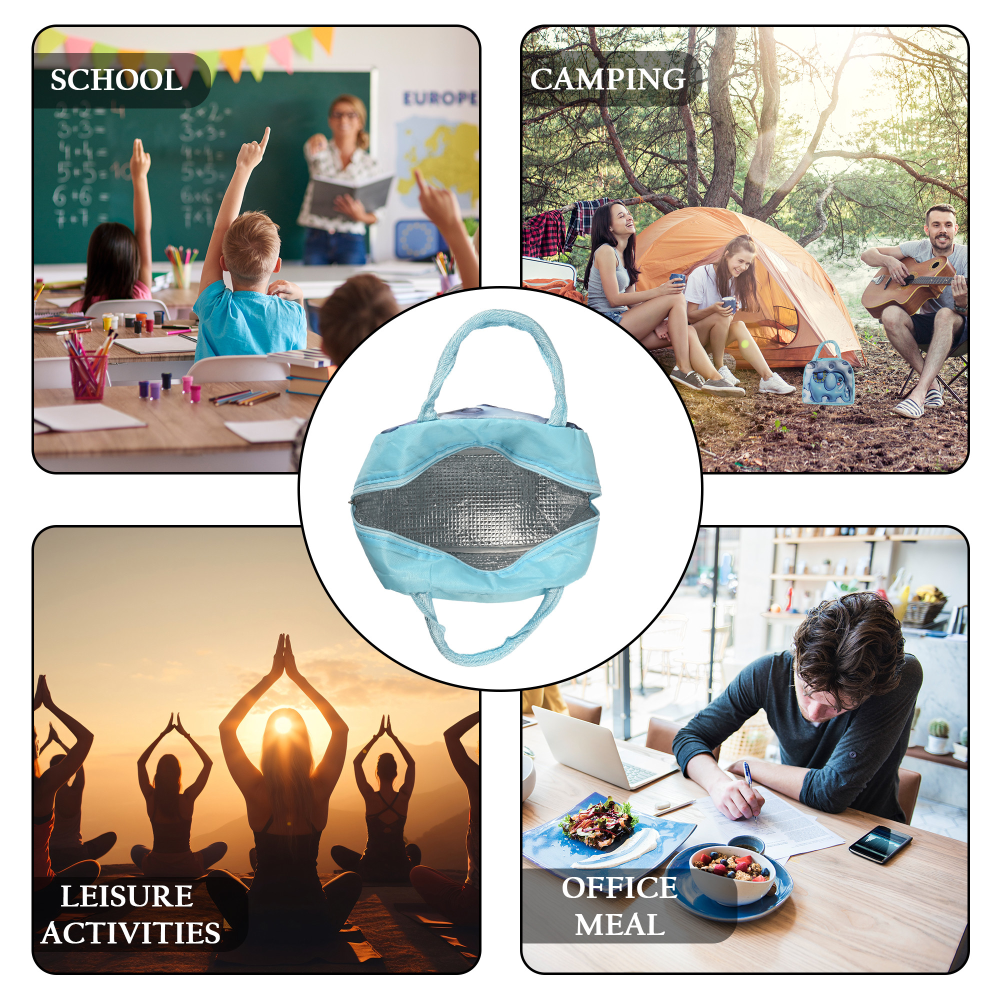 Kuber Industries Insulated Kids Lunch Bag with Zip Closure  Handle  Leakproof Lunch Bag for Kids Girls  Boys  Lunchbag for Kids for School  Picnic  YJ-2-BLU  Elephant Design - Blue