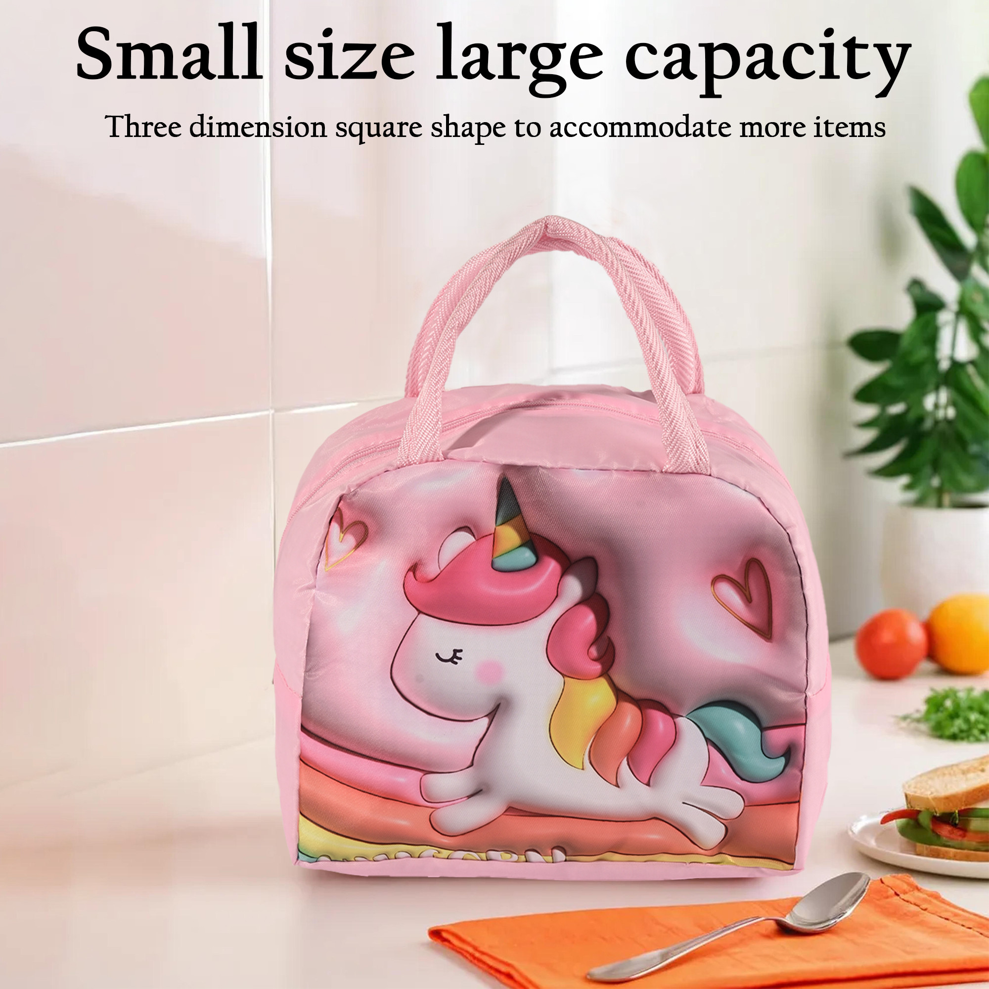 Kuber Industries Insulated Kids Lunch Bag with Zip Closure  Handle  Leakproof Lunch Bag for Kids Girls  Boys  Lunchbag for Kids for School  Picnic  YJ-2-PNK  Unicorn Design - Pink