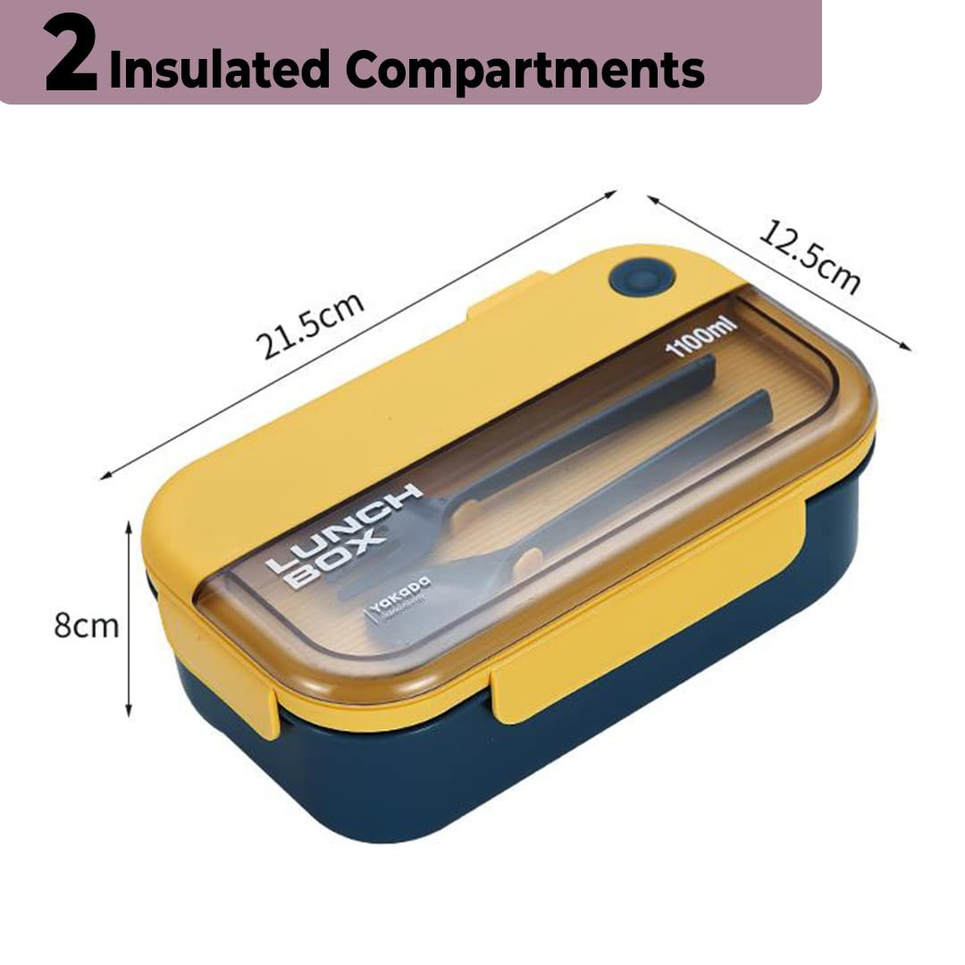 Kuber Industries Insulated Lunch Box For Kids & Adults|Premium Food-Grade PP Plastic|Leakproof & Spill Proof|Dishwasher & Microwave Safe Lunch Box|1100 ML|HX0043128|Yellow & Blue