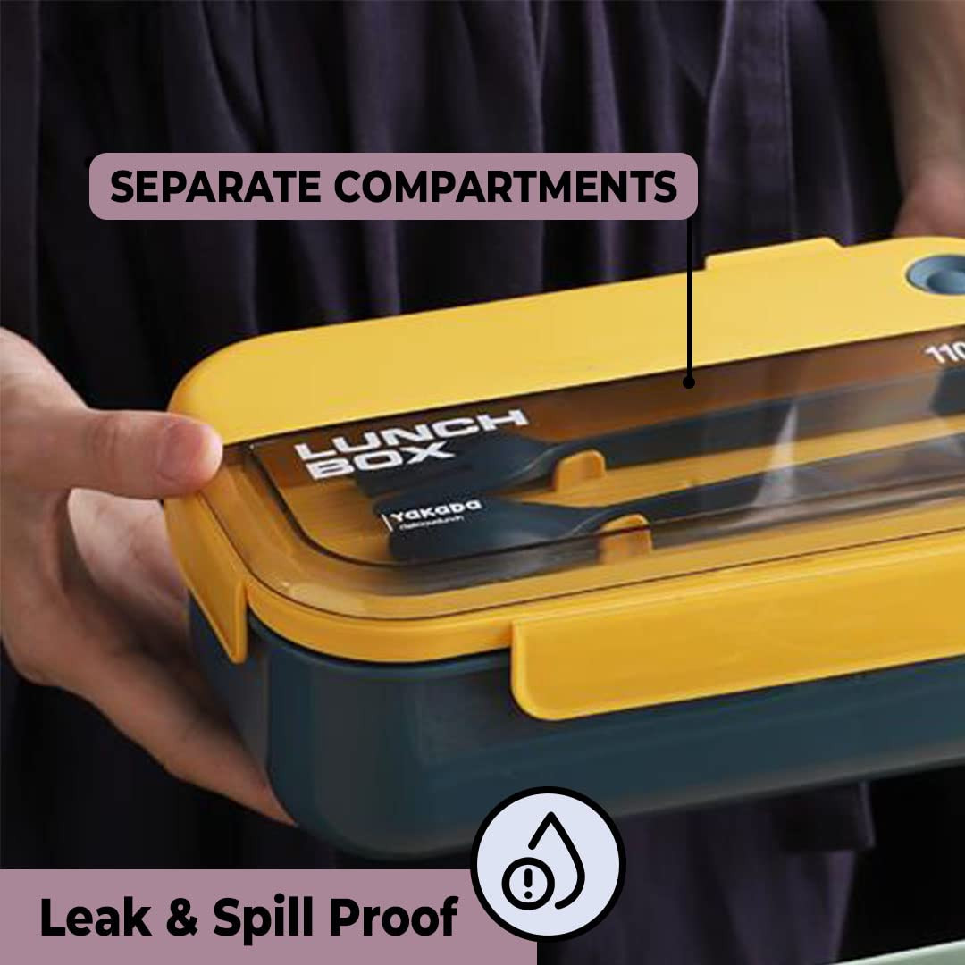 Kuber Industries Insulated Lunch Box For Kids & Adults|Premium Food-Grade PP Plastic|Leakproof & Spill Proof|Dishwasher & Microwave Safe Lunch Box|1100 ML|HX0043128|Yellow & Blue