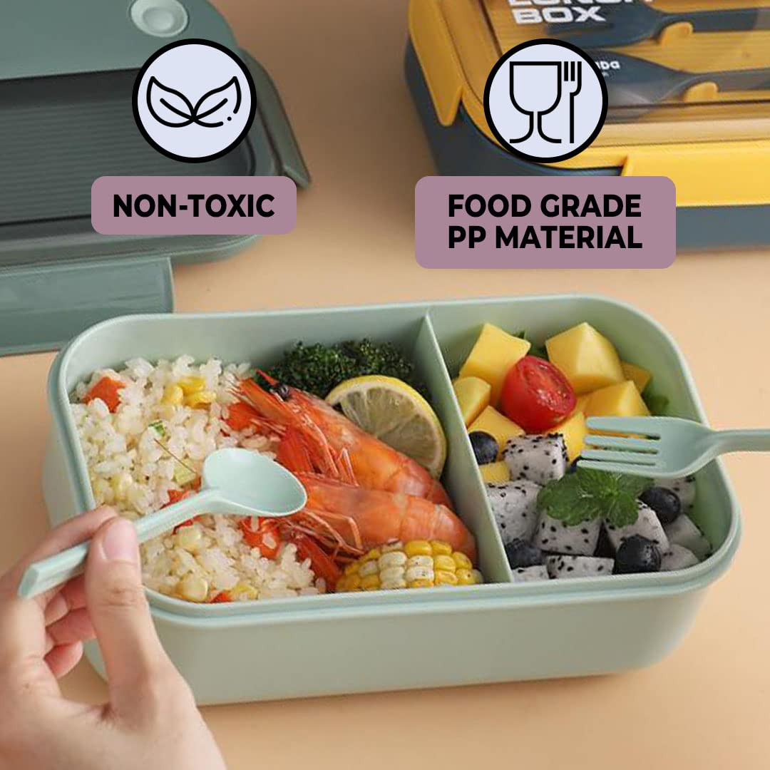Kuber Industries Insulated Lunch Box For Kids & Adults|Premium Food-Grade PP Plastic|Leakproof & Spill Proof|Dishwasher & Microwave Safe Lunch Box|1100 ML|HX0043128|Yellow & Blue