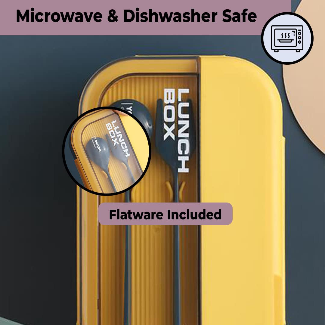 Kuber Industries Insulated Lunch Box For Kids & Adults|Premium Food-Grade PP Plastic|Leakproof & Spill Proof|Dishwasher & Microwave Safe Lunch Box|1100 ML|HX0043128|Yellow & Blue