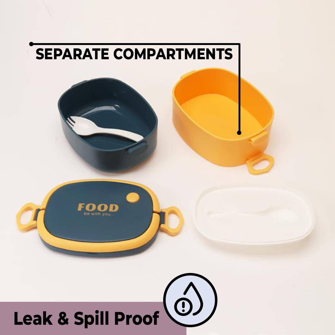 Kuber Industries Insulated Lunch Box With 2 Compartments|100% BPA Free, Food Grade ABS Plastic|Leakproof & Spill Proof|Dishwasher & Microwave Safe Lunch Box|1450 ML|HX0043341|Yellow & Blue