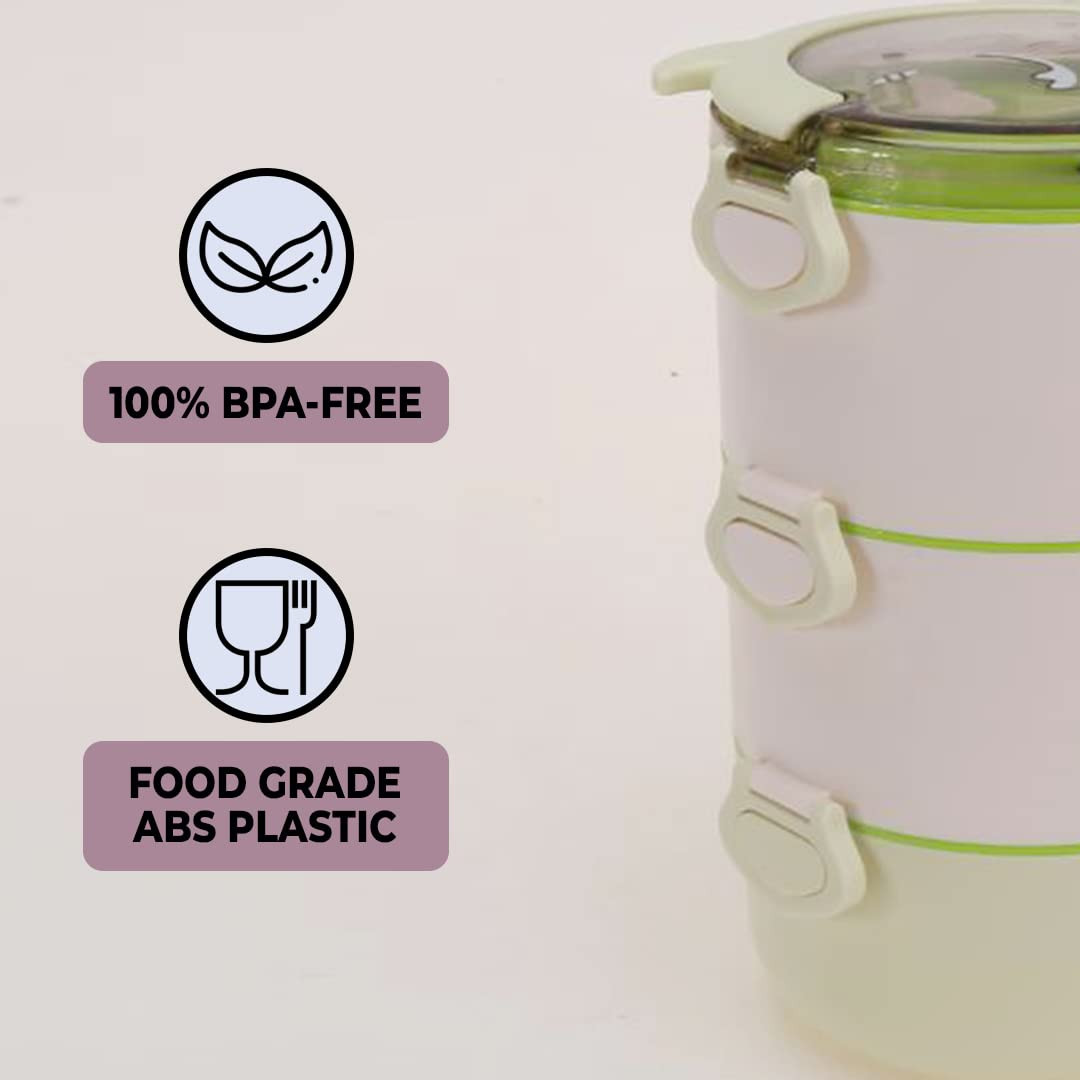 Kuber Industries Insulated Lunch Box With 3 Compartments|100% BPA Free, Food Grade ABS Plastic|Leakproof & Spill Proof|Dishwasher & Microwave Safe Lunch Box|3000 ML|HX0032531|Green