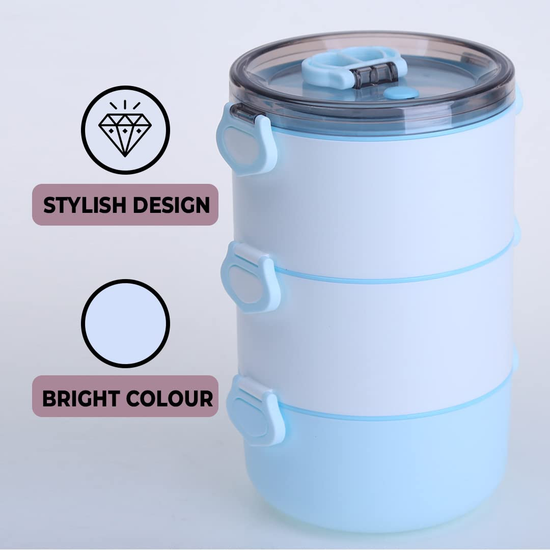 Kuber Industries Insulated Lunch Box With 3 Compartments|100% BPA Free, Food Grade ABS Plastic|Leakproof & Spill Proof|Dishwasher & Microwave Safe Lunch Box|3000 ML|HX0035097|Blue
