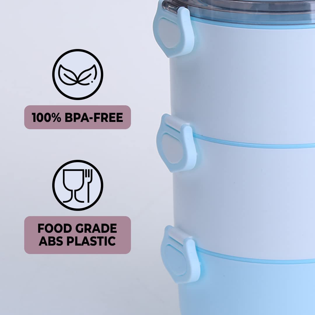 Kuber Industries Insulated Lunch Box With 3 Compartments|100% BPA Free, Food Grade ABS Plastic|Leakproof & Spill Proof|Dishwasher & Microwave Safe Lunch Box|3000 ML|HX0035097|Blue