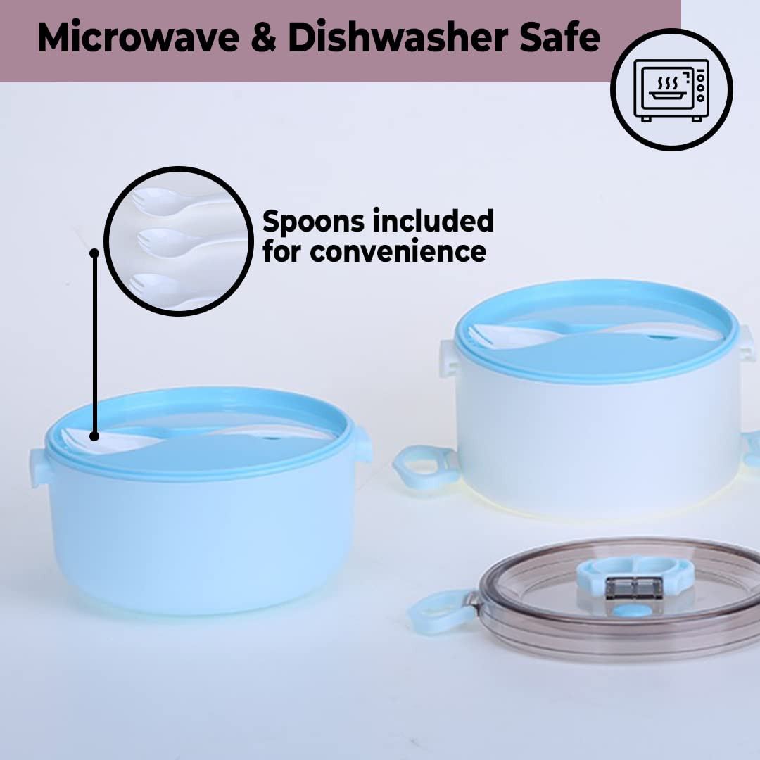 Kuber Industries Insulated Lunch Box With 3 Compartments|100% BPA Free, Food Grade ABS Plastic|Leakproof & Spill Proof|Dishwasher & Microwave Safe Lunch Box|3000 ML|HX0035097|Blue
