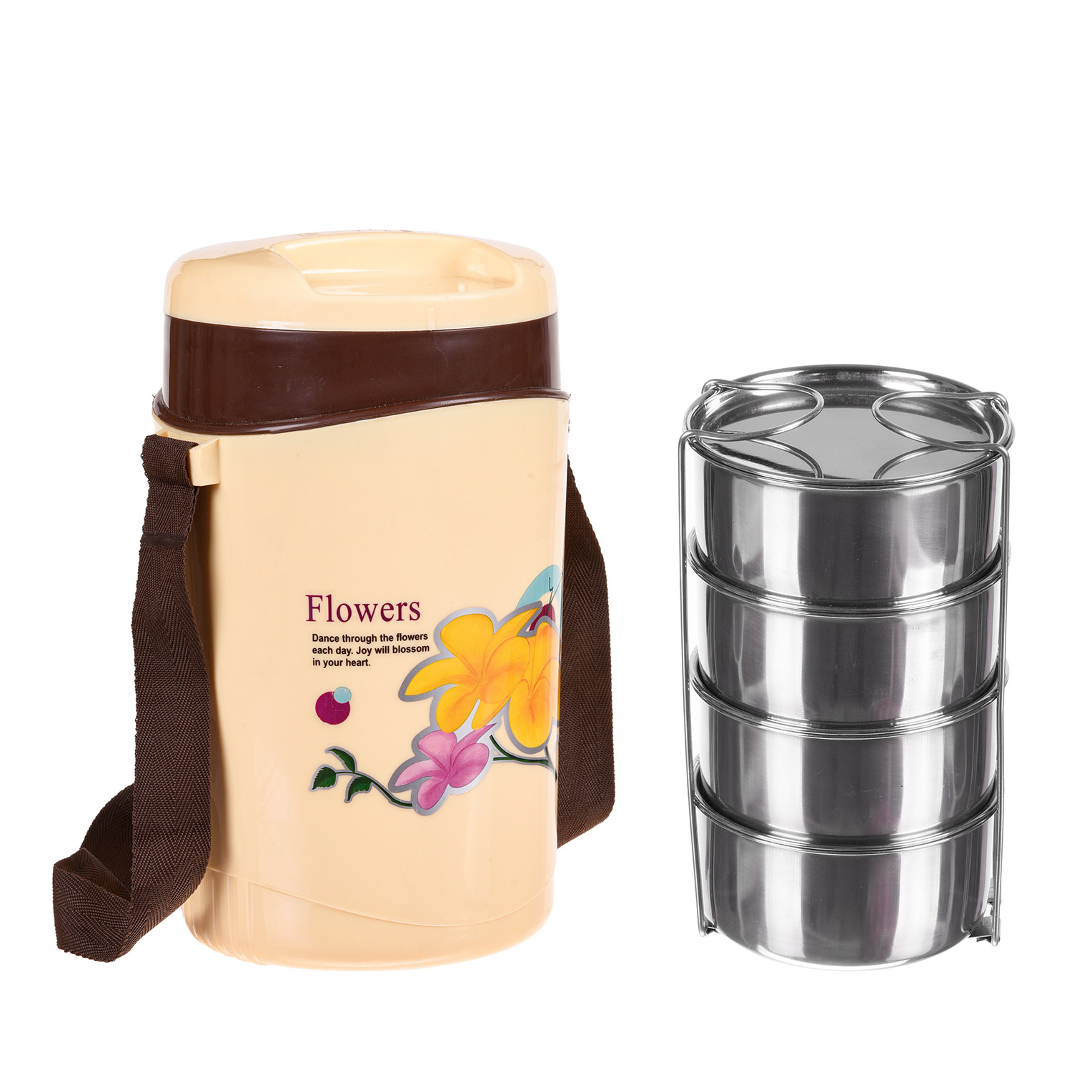 Kuber Industries Insulated Lunch Box|Stainless Steel Leak-Free Containers|Premium Plastic Tiffin Box for Office|School|Travelling (Cream)