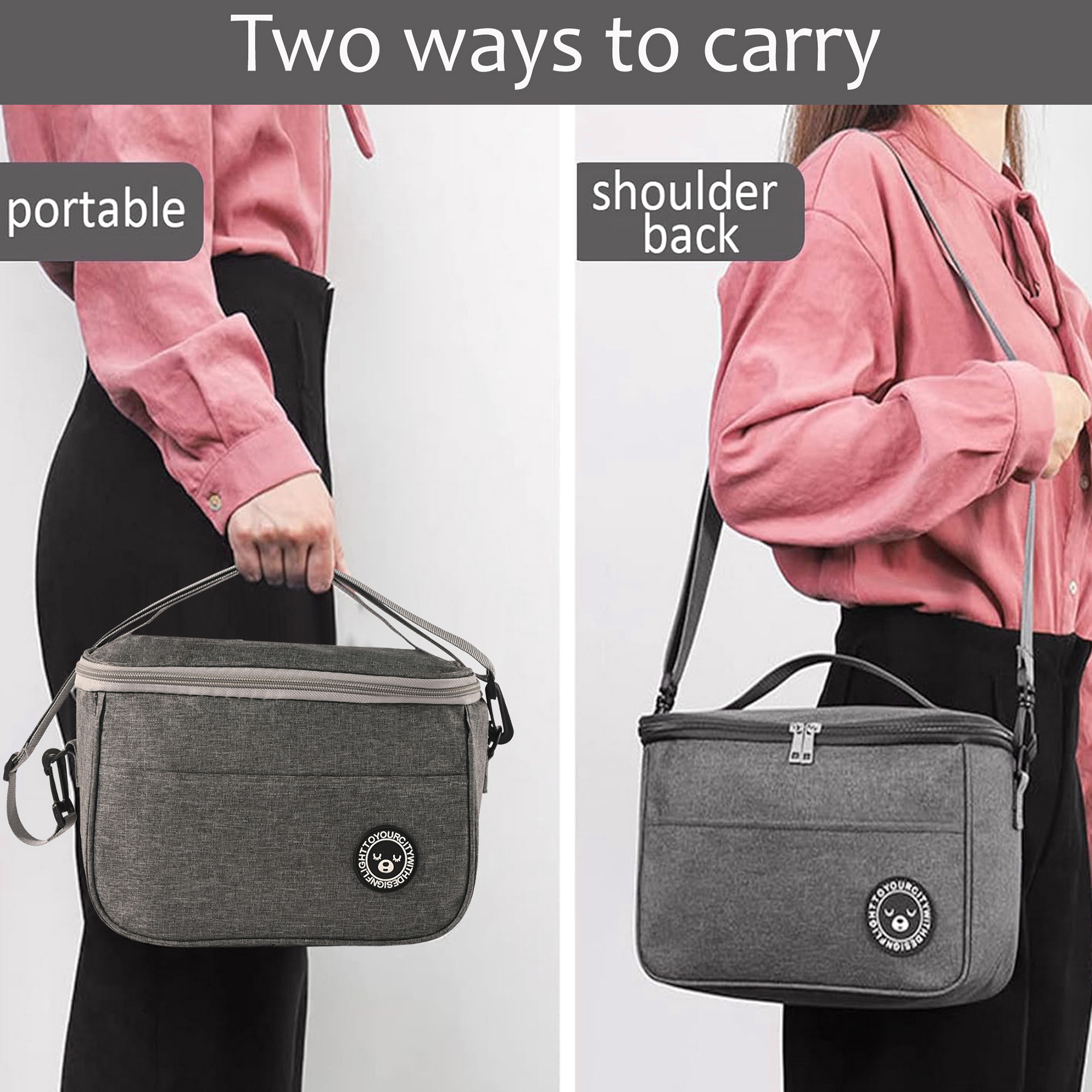 Kuber Industries Insulated Tiffin Bag for Office for Men  Women with Detachable Hook Adjustable Strap Zip  Front Pocket  Durable Lunch Box Bags for Women  YJ-9-GRY  Grey