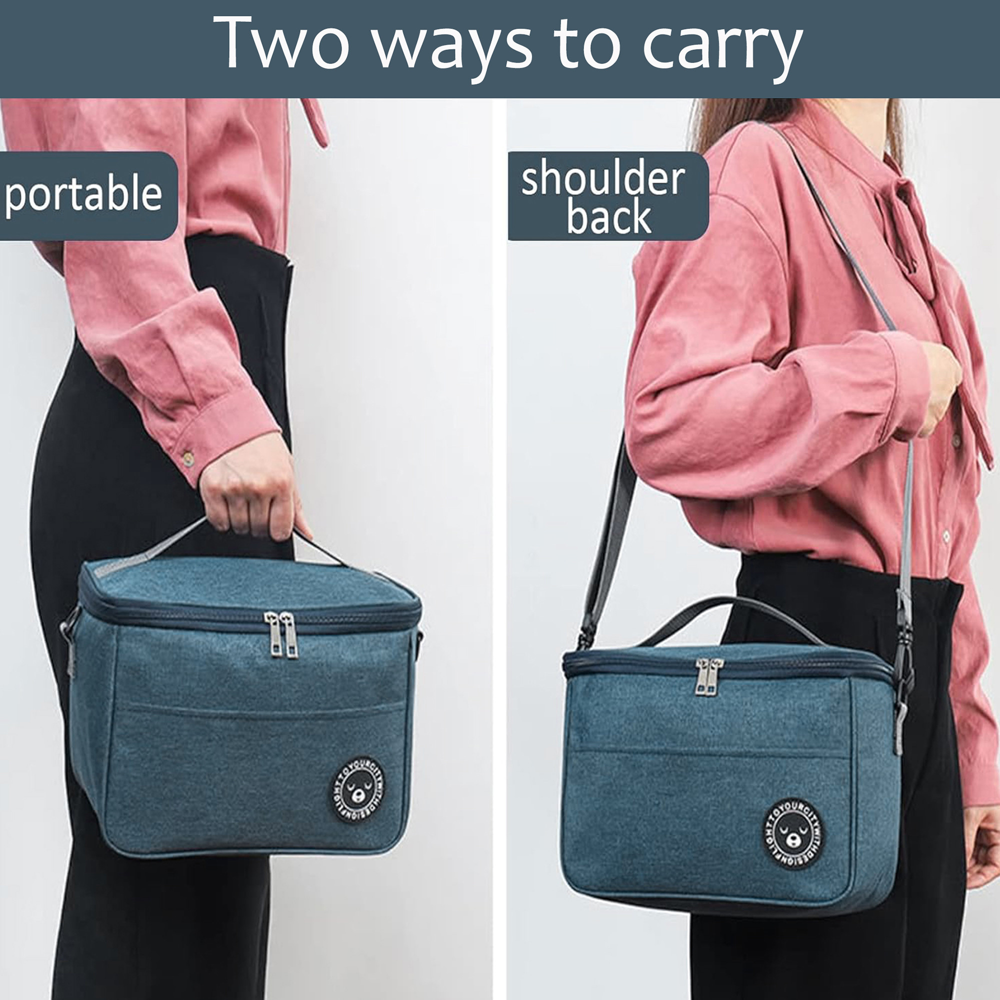 Kuber Industries Insulated Tiffin Bag for Office for Men  Women with Detachable Hook Adjustable Strap Zip  Front Pocket  Durable Lunch Box Bags for Women  YJ-9-NBLU  Navy Blue