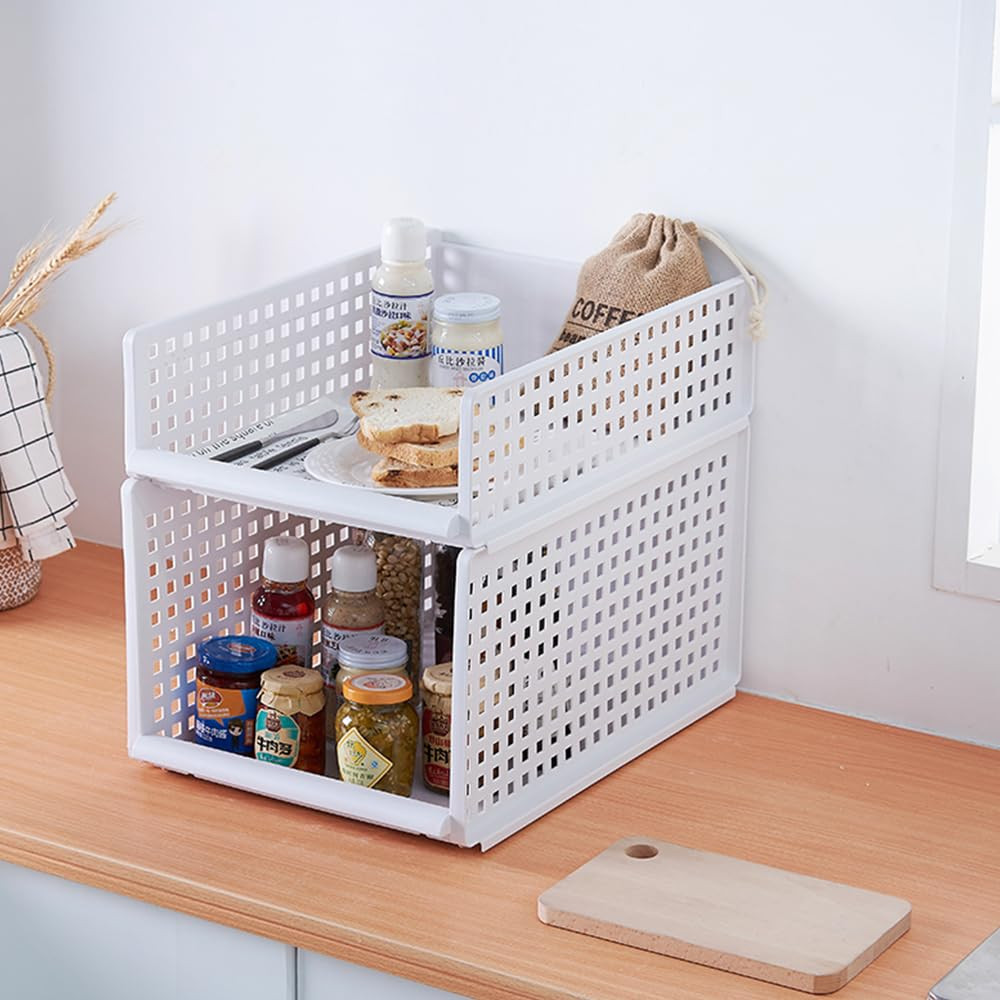 Kuber Industries Integrated Stacking Basket|Storage Organizer|Basket For Cosmetic, Fruits, Assesories|White