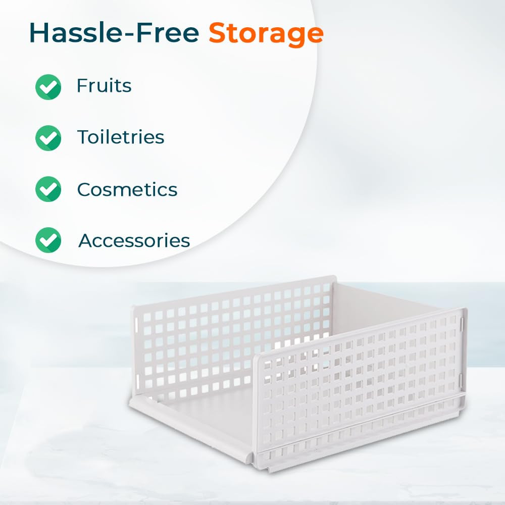 Kuber Industries Integrated Stacking Basket|Storage Organizer|Basket For Cosmetic, Fruits, Assesories|White