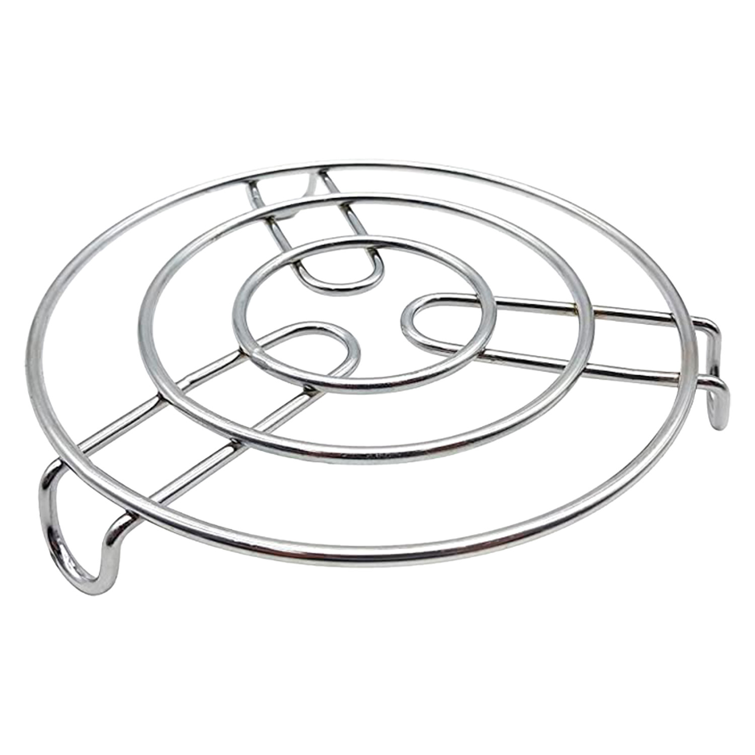 Kuber Industries Iron Stand | Stainless Steel Trivet |Round Steamer Rack for Kitchen | Heat Resistant Hot Plate Dishes Holder | Cooker Donga Stand | Silver