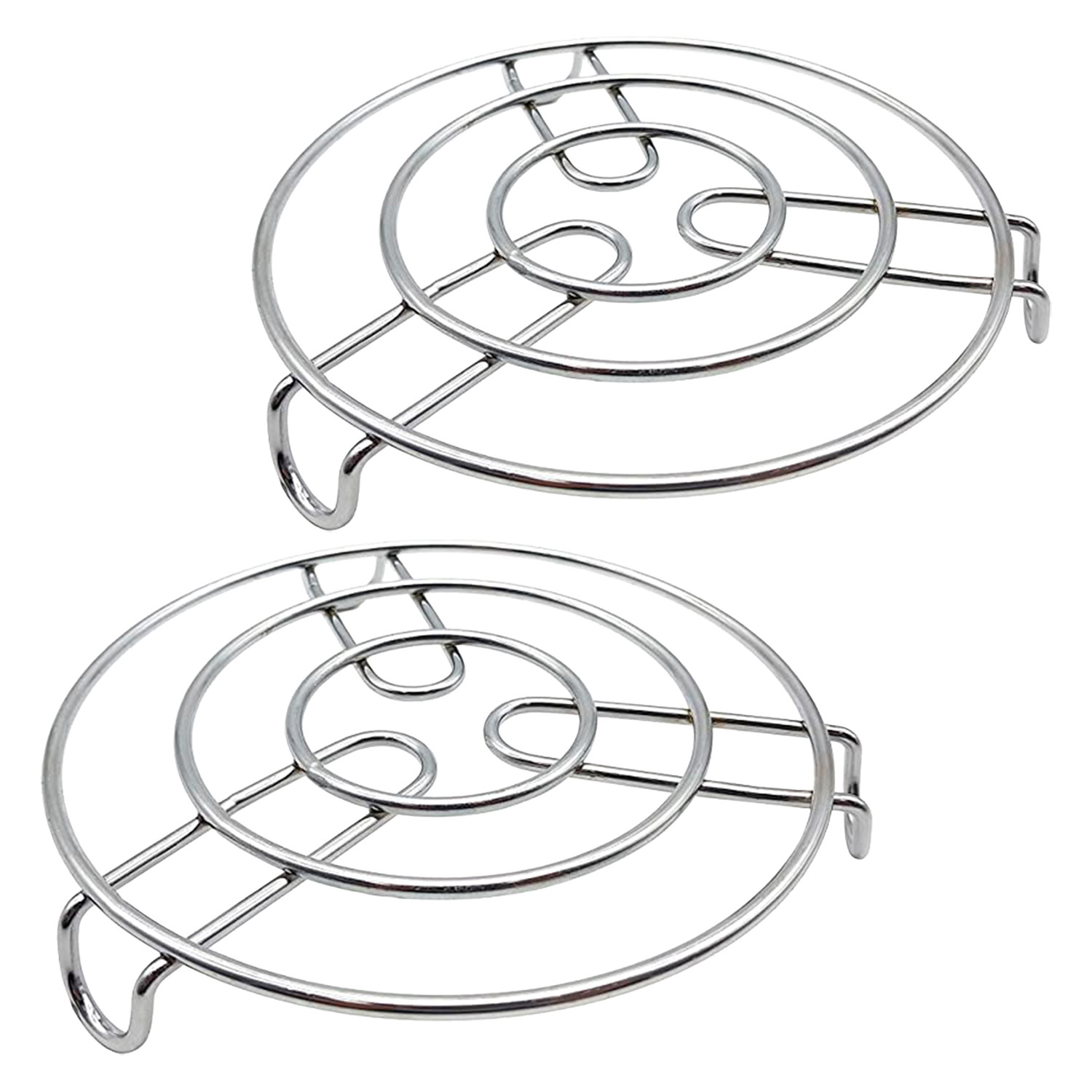 Kuber Industries Iron Stand | Stainless Steel Trivet |Round Steamer Rack for Kitchen | Heat Resistant Hot Plate Dishes Holder | Cooker Donga Stand | Silver