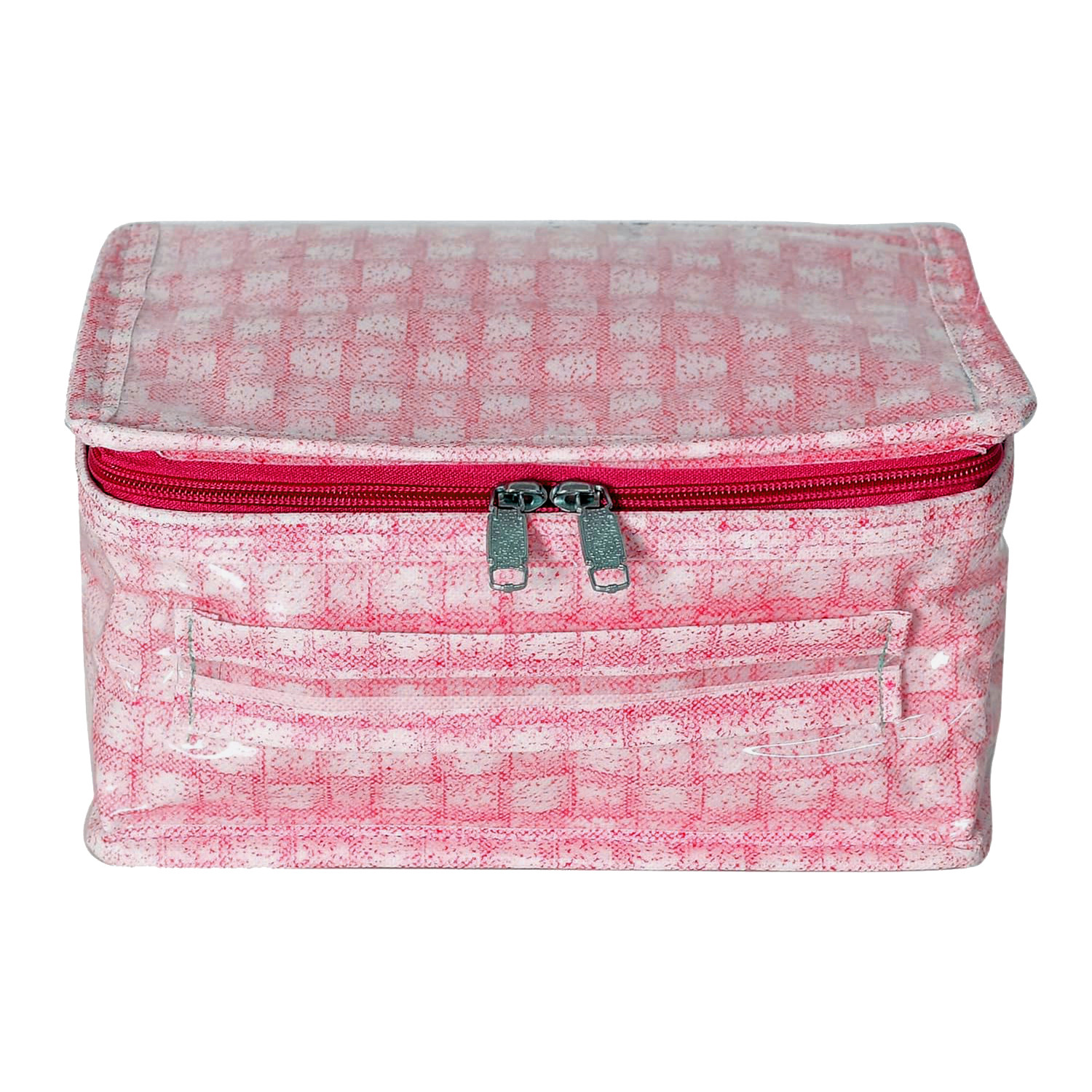 Kuber Industries Jewellery Kit | Check Design Vanity Box for woman | Laminated Jewellery Kit for woman | Jewellery Kit with 8 Transparent Pouch | Pink