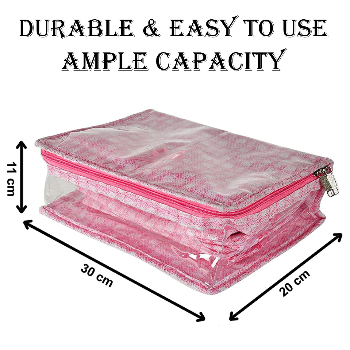 Kuber Industries Jewellery Kit | Check Design Vanity Box for woman | Laminated Jewellery Kit for woman | Jewellery Kit with 13 Transparent Pouch | Pink