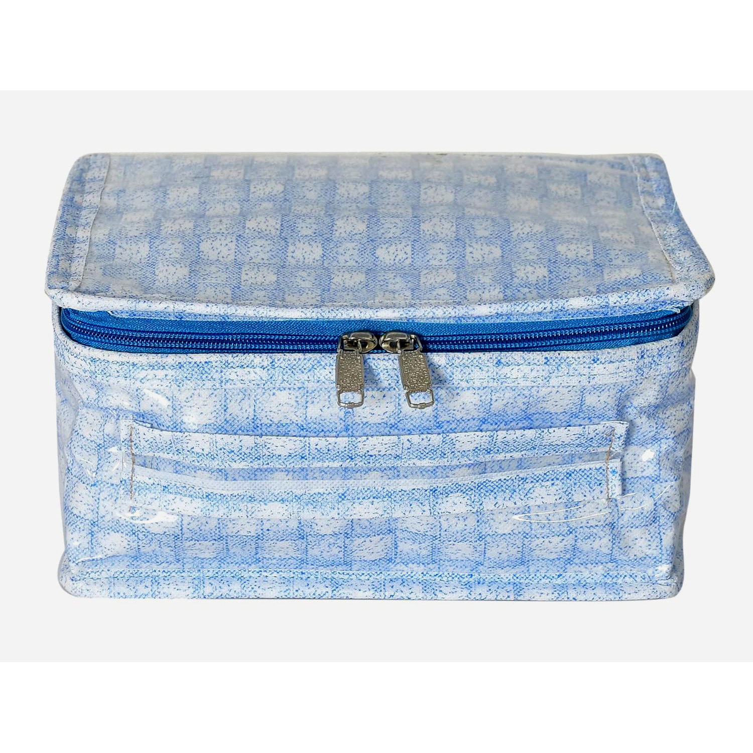 Kuber Industries Jewellery Kit | Check Design Vanity Box for woman | Laminated Jewellery Kit for woman | Jewellery Kit with 8 Transparent Pouch | Blue