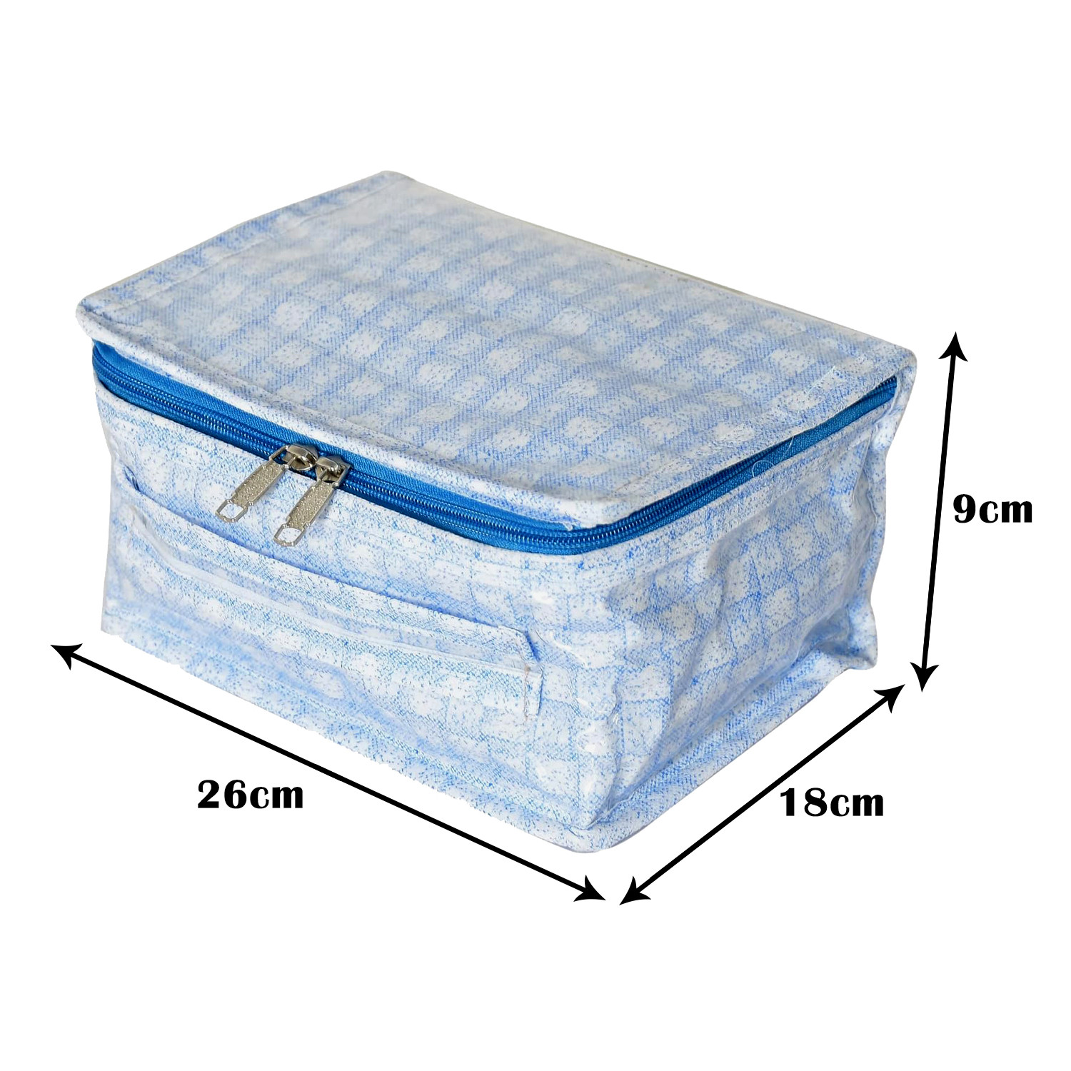 Kuber Industries Jewellery Kit | Check Design Vanity Box for woman | Laminated Jewellery Kit for woman | Jewellery Kit with 8 Transparent Pouch | Blue