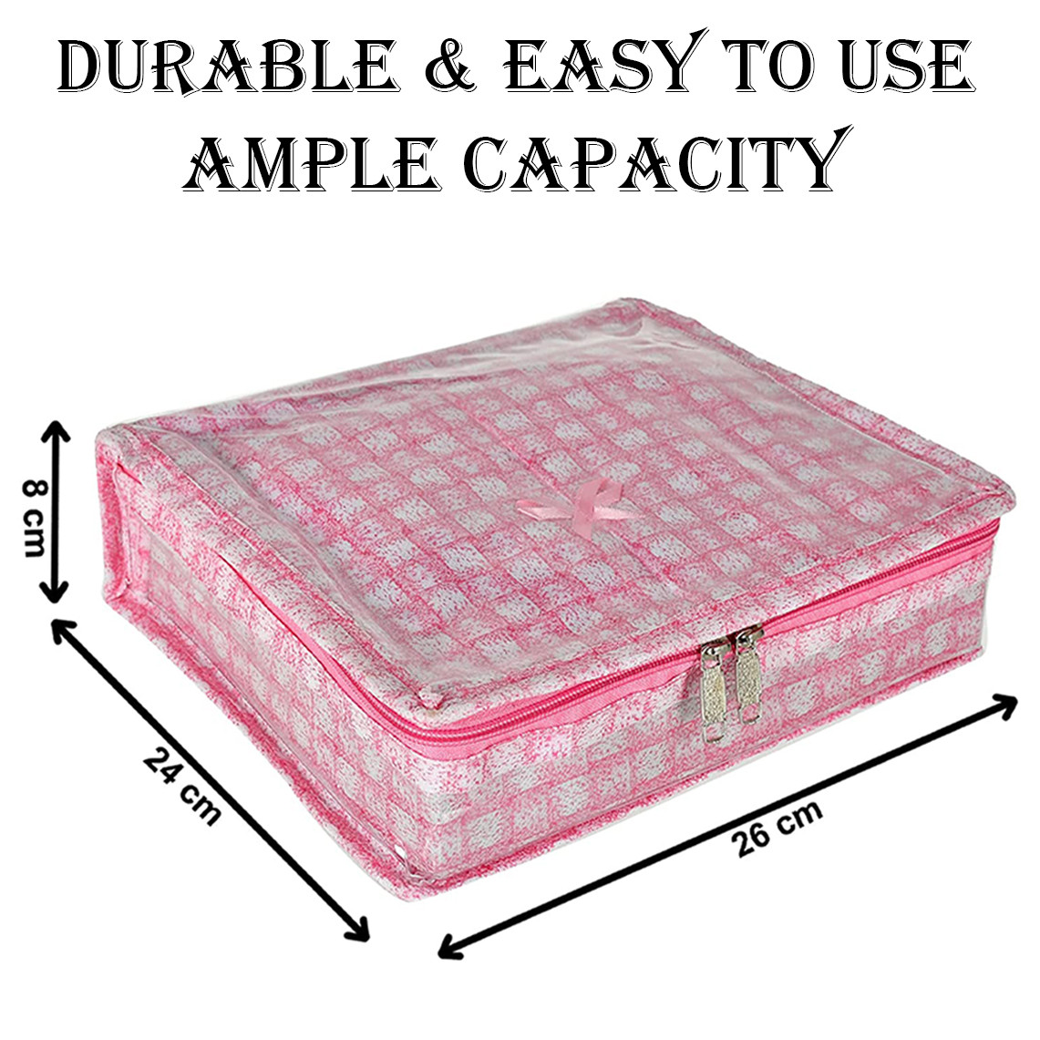 Kuber Industries Jewellery Kit | Check Design Vanity Box for woman | Laminated Jewellery Kit with Support | Jewellery Kit with 5 Pouch & Bangle Roll | Pink