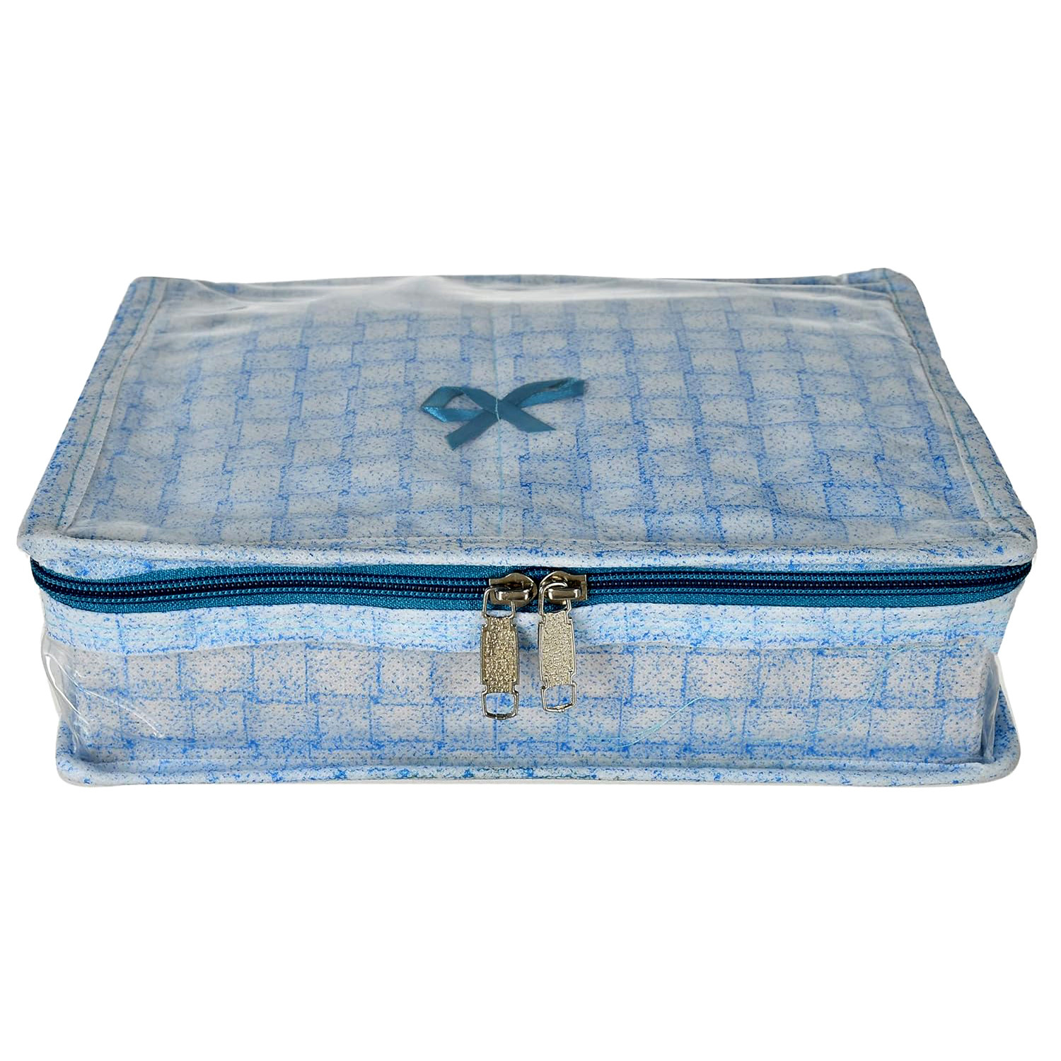 Kuber Industries Jewellery Kit | Check Design Vanity Box for woman | Laminated Jewellery Kit with Support | Jewellery Kit with 5 Pouch & Bangle Roll | Blue