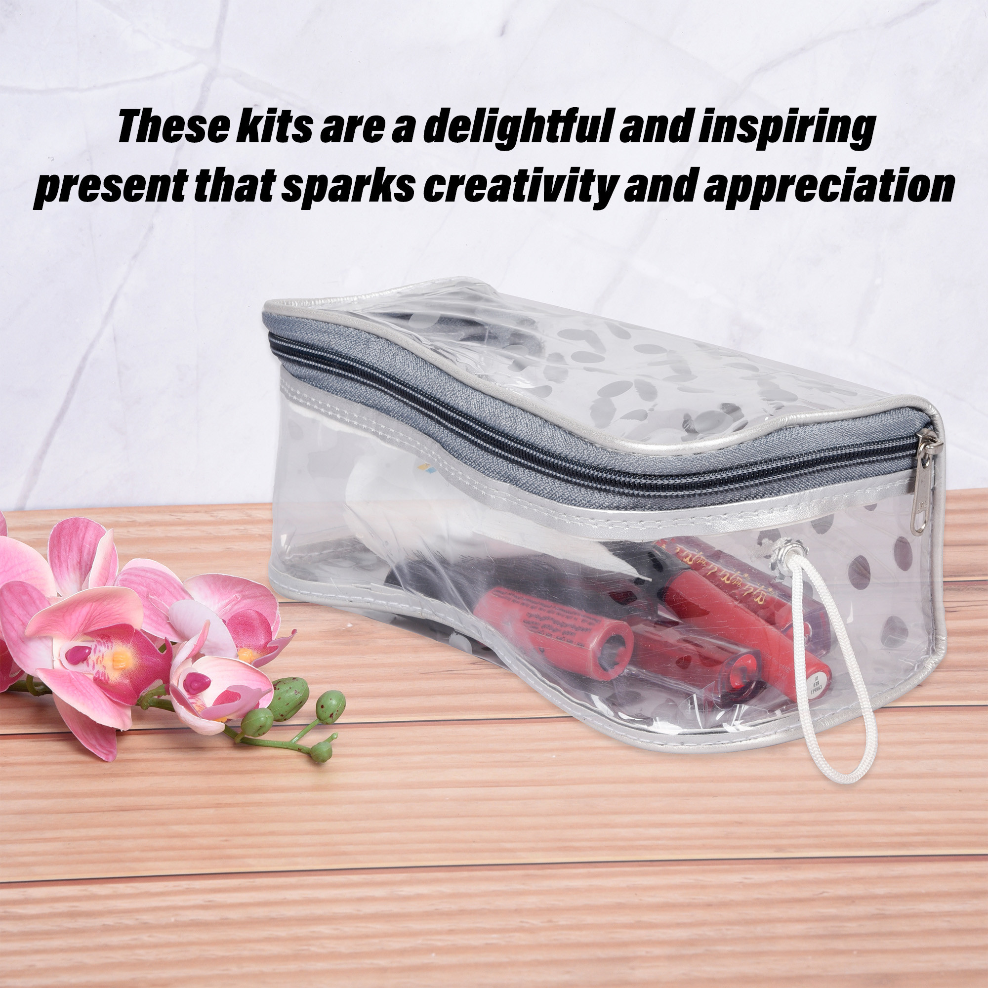 Kuber Industries Jewellery Kit  Cosmetic Storage Box  Jewellery Box for Women  Travel Pouch  Transparent Makeup kit  3 Different Pouch  Dot-Dori Vanity Pouch  Silver