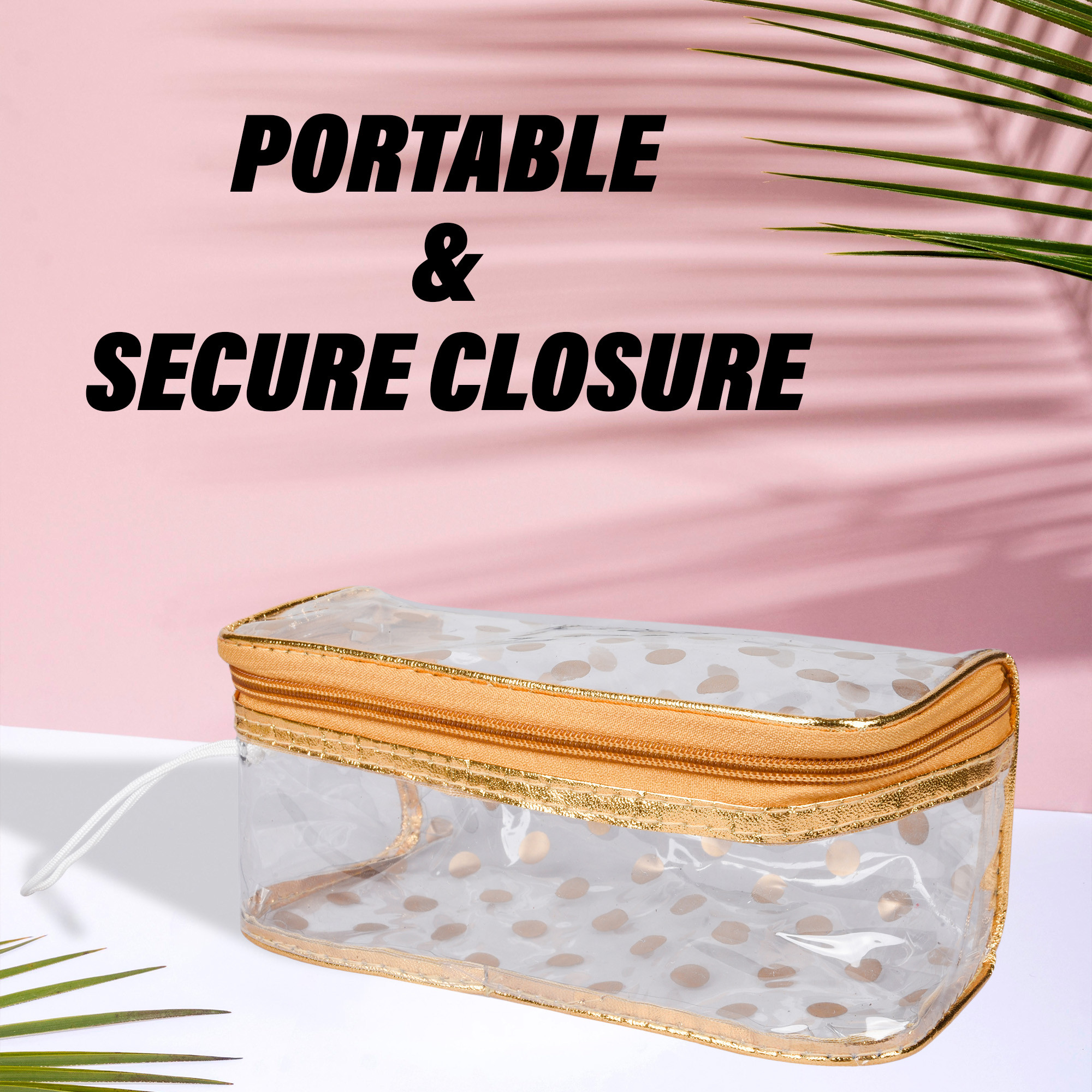 Kuber Industries Jewellery Kit  Cosmetic Storage Box  Jewellery Box for Women  Travel Pouch  Transparent Makeup kit  3 Different Pouch  Dot-Dori Vanity Pouch  Golden