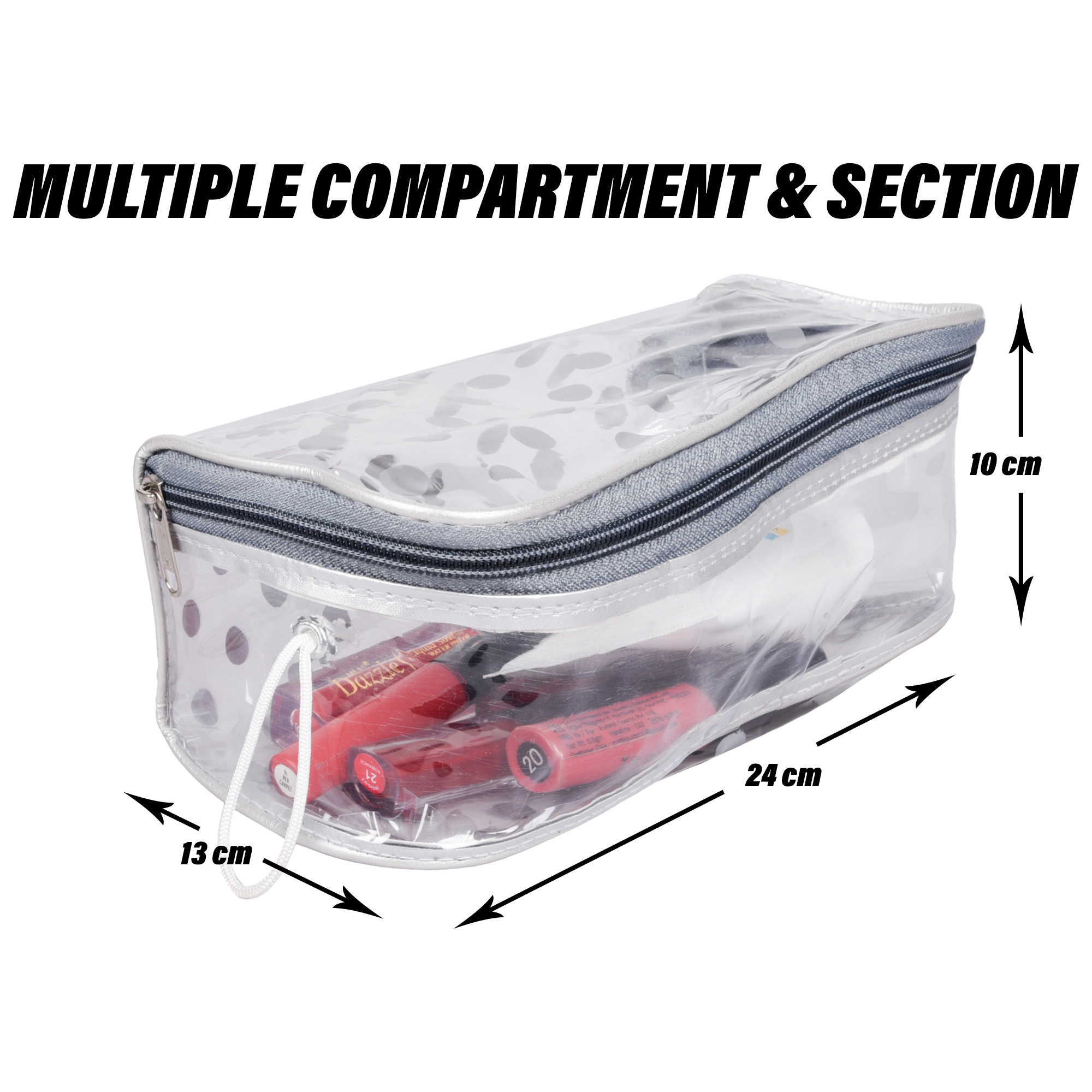 Kuber Industries Jewellery Kit | Cosmetic Storage Box | Jewellery Box for Women | Travel Pouch | Transparent Makeup kit | 3 Different Pouch | Dot-Dori Vanity Pouch | Pack of 2 | Multi
