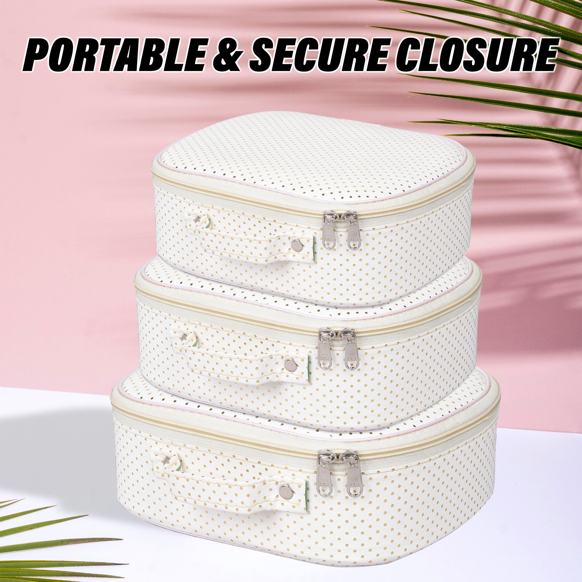 Kuber Industries Jewellery Kit  Cosmetic Storage Box  Travel Pouch  Jewellery Box for Women  Jewellery Make up Organizer  5 Different Pouch  Dot Vanity Pouch  White