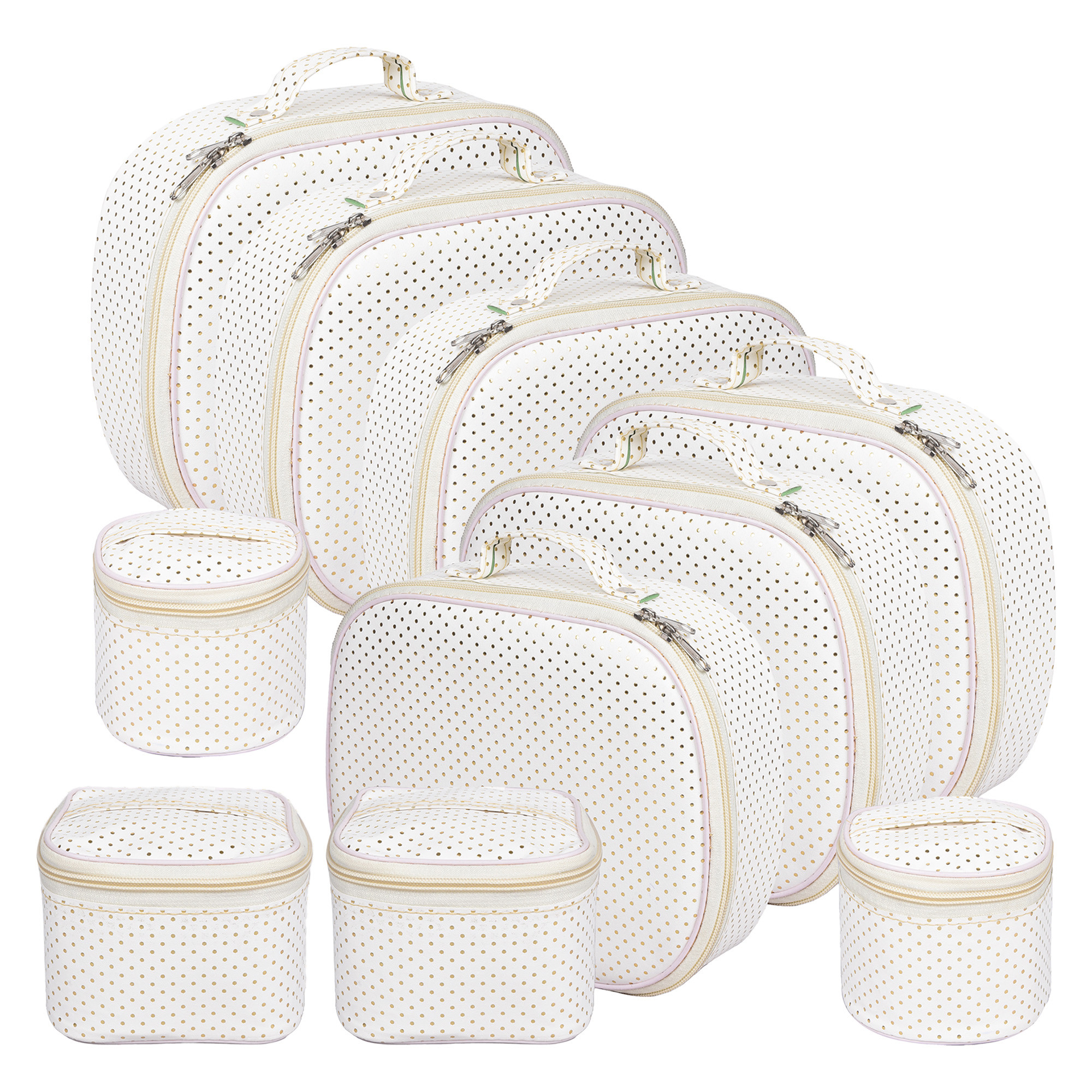 Kuber Industries Jewellery Kit | Cosmetic Storage Box | Travel Pouch | Jewellery Box for Women | Jewellery Make up Organizer | 5 Different Pouch | Dot Vanity Pouch | White