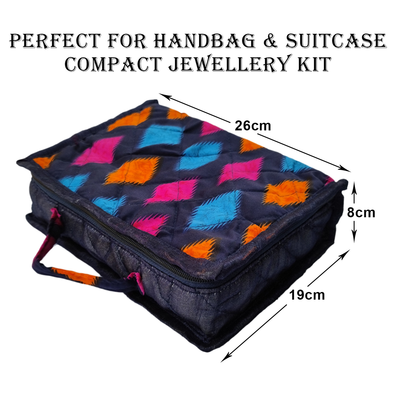 Kuber Industries Jewellery Kit | Cotton Blue Zig Zag Print Travel Organizer with Handle | 5 Pouch Storage Kit with Bangle Rod | Cosmetic  Kit for Necklace | Rings | Bracelet | Blue