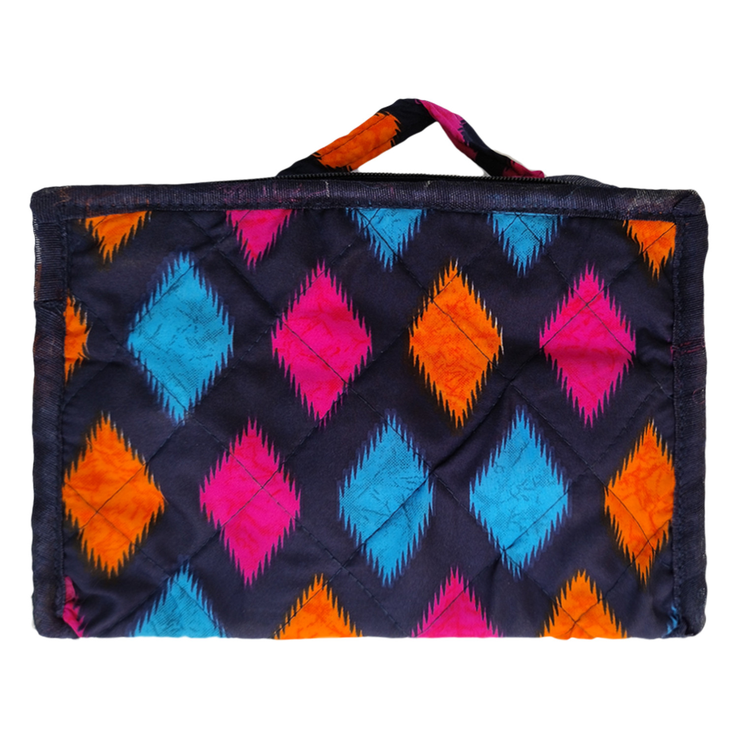 Kuber Industries Jewellery Kit | Cotton Blue Zig Zag Print Travel Organizer with Handle | 5 Pouch Storage Kit with Bangle Rod | Cosmetic  Kit for Necklace | Rings | Bracelet | Blue