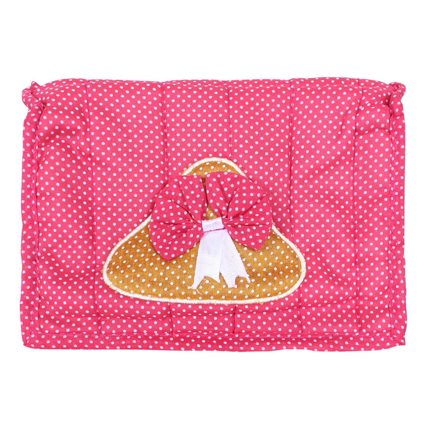 Kuber Industries Jewellery Kit | Cotton Bow Dot Print Travel Kit | 7 Pouch Jewellery Storage Kit | Makeup Organizer for Woman | Pink
