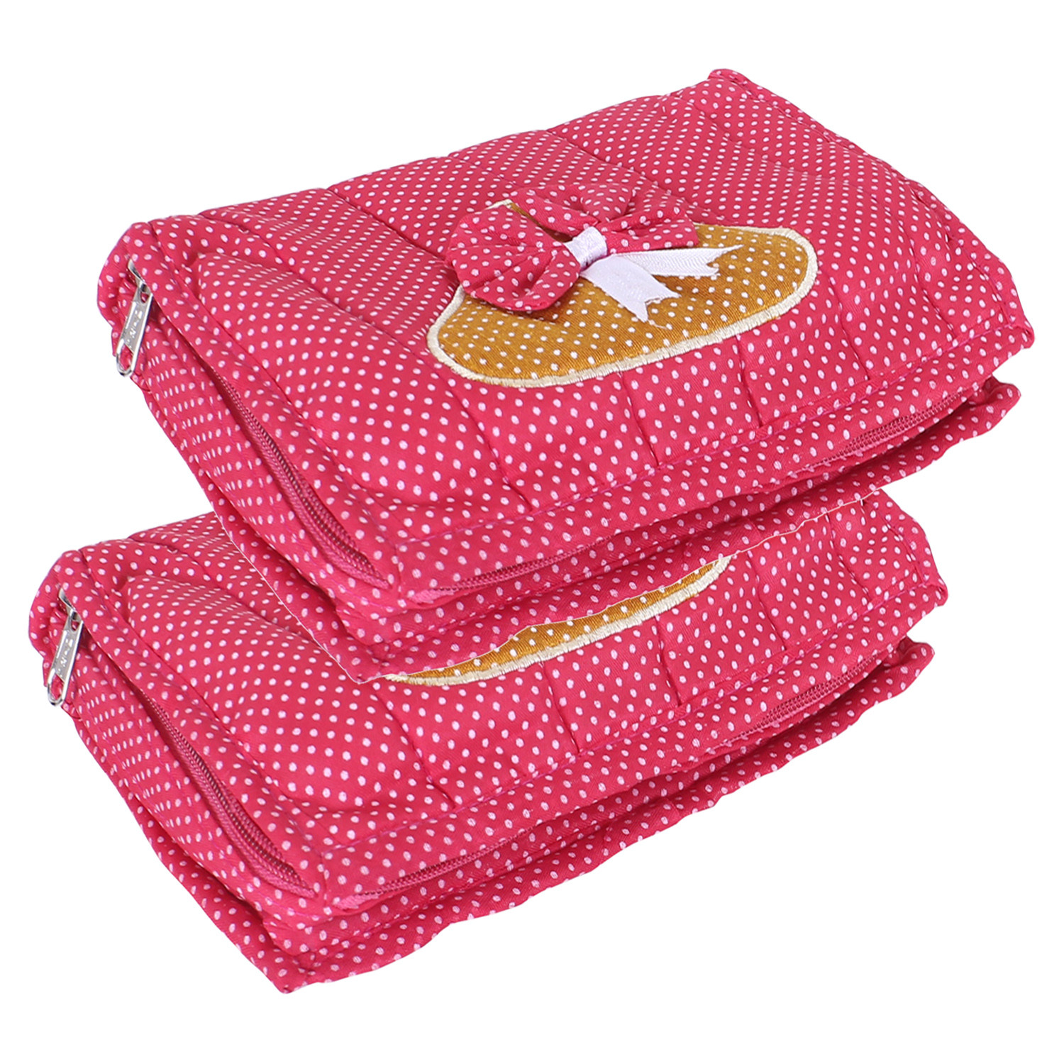 Kuber Industries Jewellery Kit | Cotton Bow Dot Print Travel Kit | 7 Pouch Jewellery Storage Kit | Makeup Organizer for Woman | Pink
