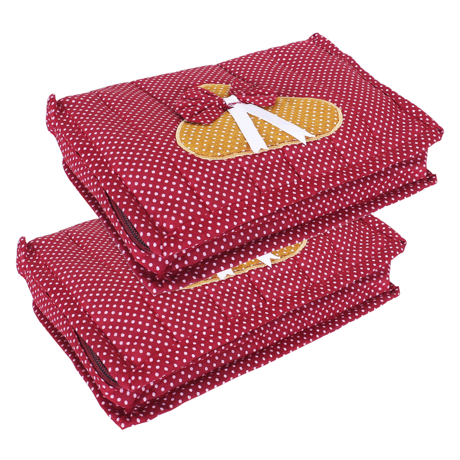 Kuber Industries Jewellery Kit | Cotton Bow Dot Print Travel Kit | 7 Pouch Jewellery Storage Kit | Makeup Organizer for Woman | Maroon