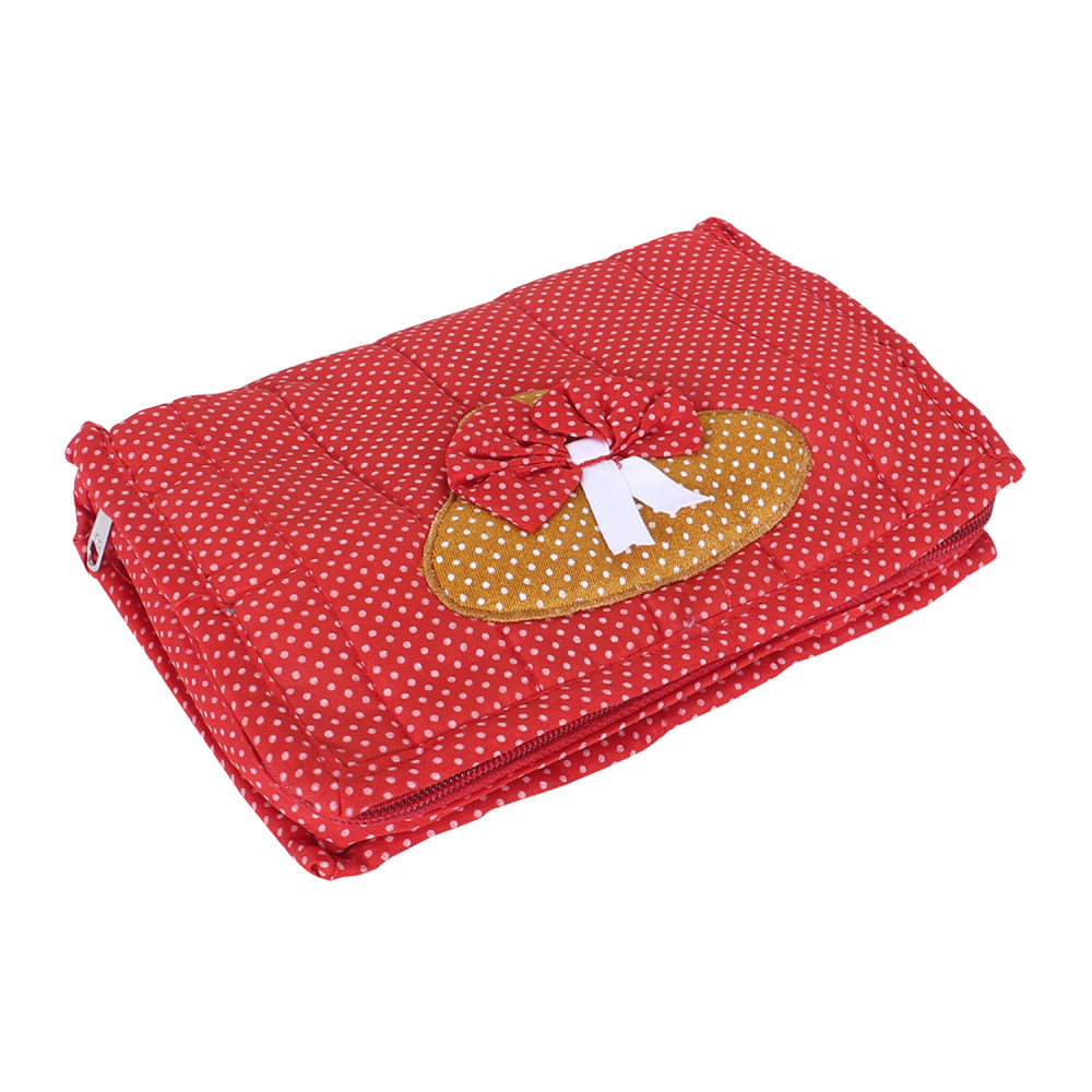 Kuber Industries Jewellery Kit | Cotton Bow Dot Print Travel Kit | 7 Pouch Jewellery Storage Kit | Makeup Organizer for Woman | Red