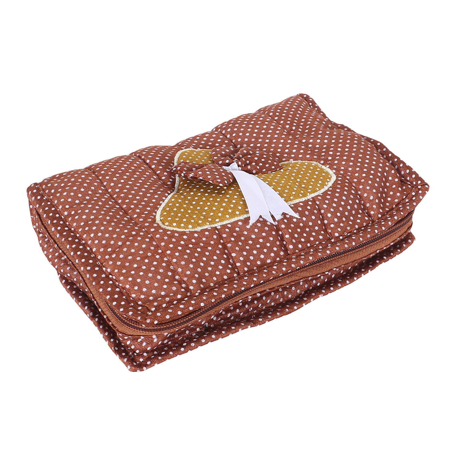 Kuber Industries Jewellery Kit | Cotton Bow Dot Print Travel Kit | 7 Pouch Jewellery Storage Kit | Makeup Organizer for Woman | Brown