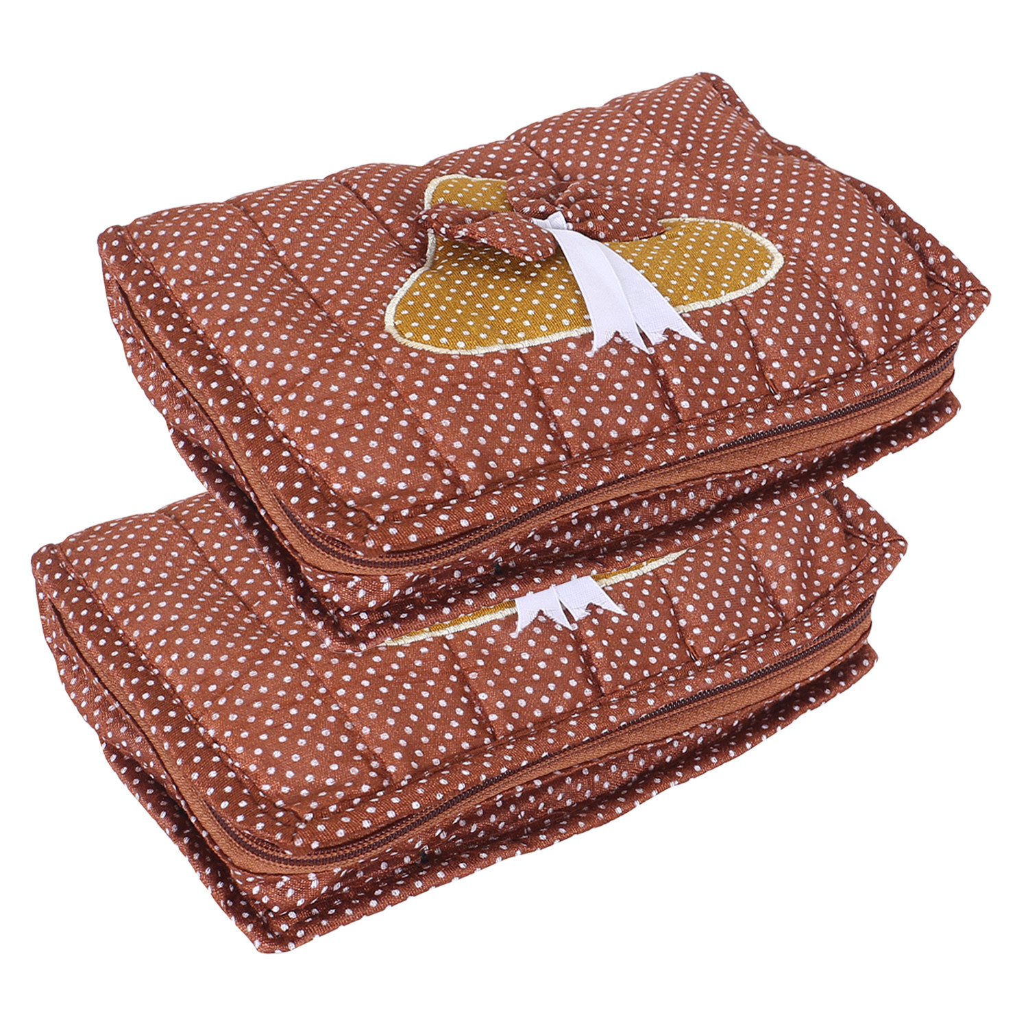 Kuber Industries Jewellery Kit | Cotton Bow Dot Print Travel Kit | 7 Pouch Jewellery Storage Kit | Makeup Organizer for Woman | Brown