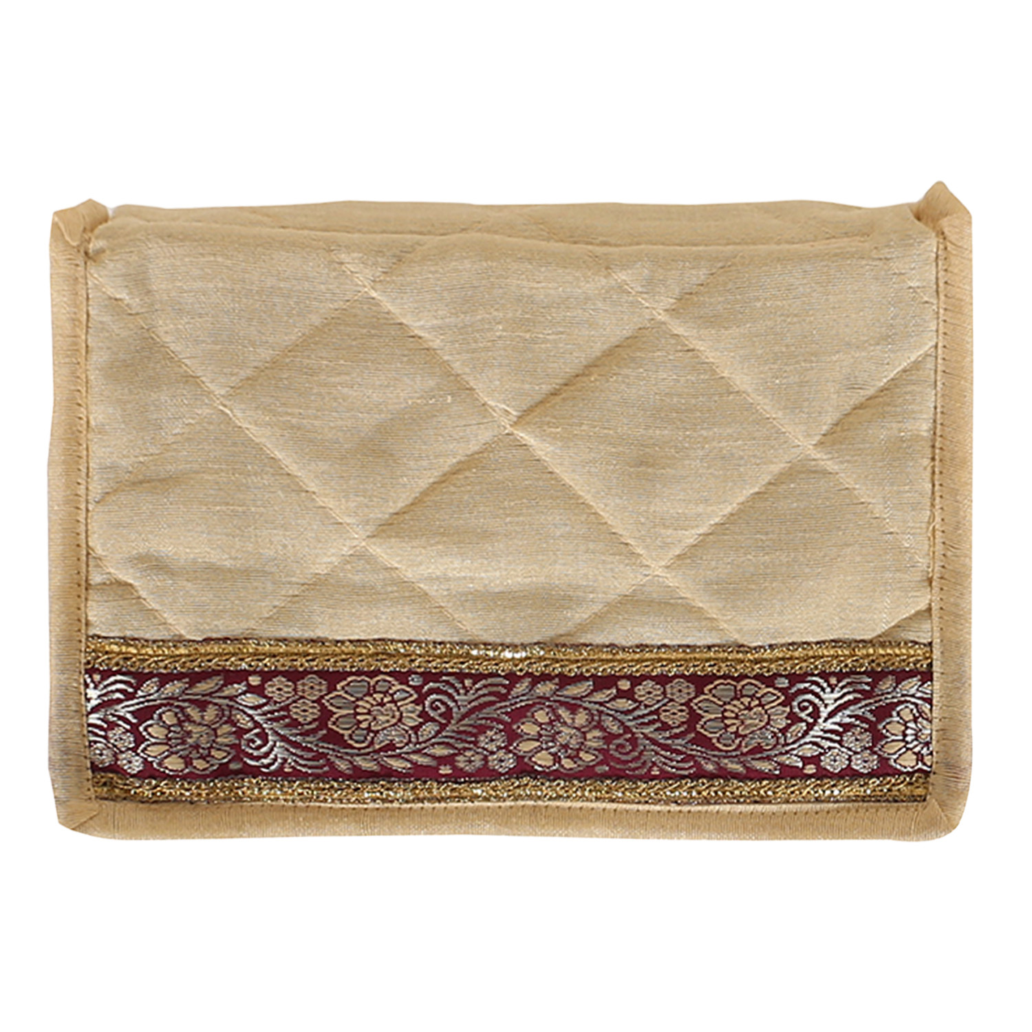 Kuber Industries Jewellery Kit | Cotton Golden Lace Jewellery Storage Kit | 5 Pouch Travel Organizer for woman | Cosmetic  Kit for Necklace | Rings | Bracelet | Cream