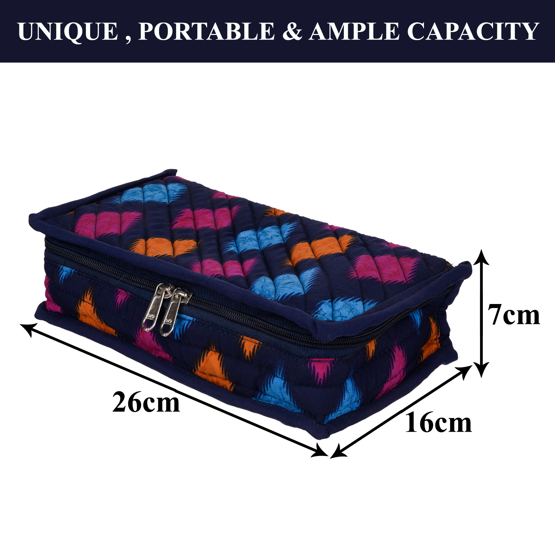 Kuber Industries Jewellery Kit | Cotton Jewellery Storage Kit | Zig Zag Print Jewellery Kit | Cosmetic Kit with 6 Flappable Pouches | Travel Kit for Necklace | Bracelet | Blue