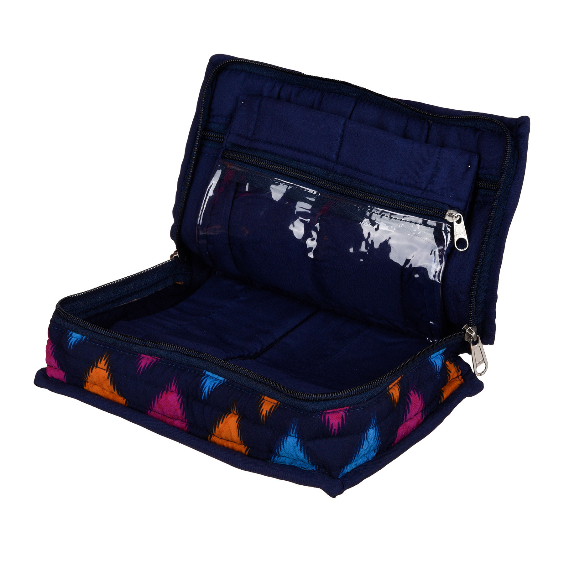 Kuber Industries Jewellery Kit | Cotton Jewellery Storage Kit | Zig Zag Print Jewellery Kit | Cosmetic Kit with 6 Flappable Pouches | Travel Kit for Necklace | Bracelet | Blue