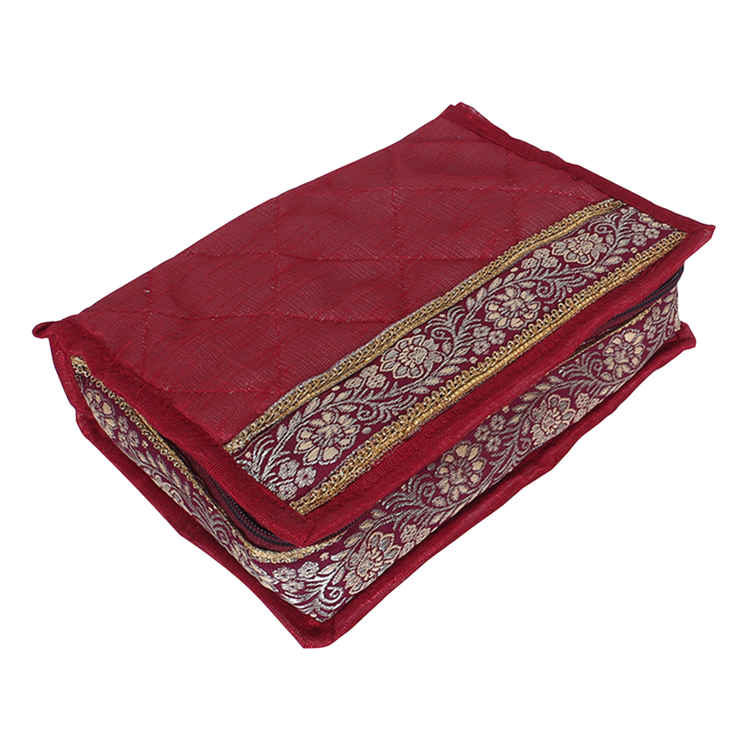 Kuber Industries Jewellery Kit | Cotton Maroon Lace Jewellery Storage Kit | 6 Pouch Travel Organizer for woman | Cosmetic  Kit for Necklace | Rings | Bracelet | Maroon