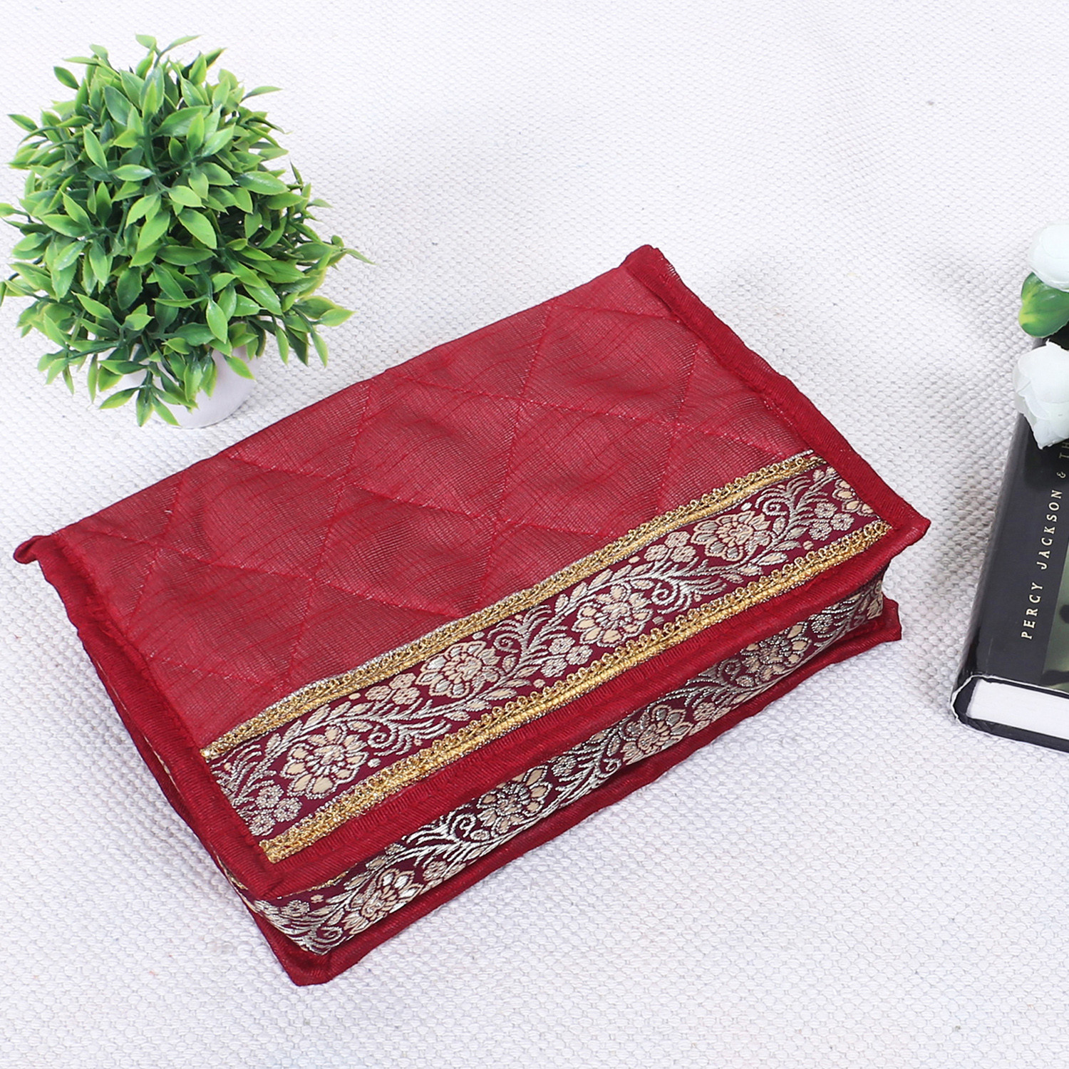 Kuber Industries Jewellery Kit | Cotton Maroon Lace Jewellery Storage Kit | 6 Pouch Travel Organizer for woman | Cosmetic  Kit for Necklace | Rings | Bracelet | Maroon