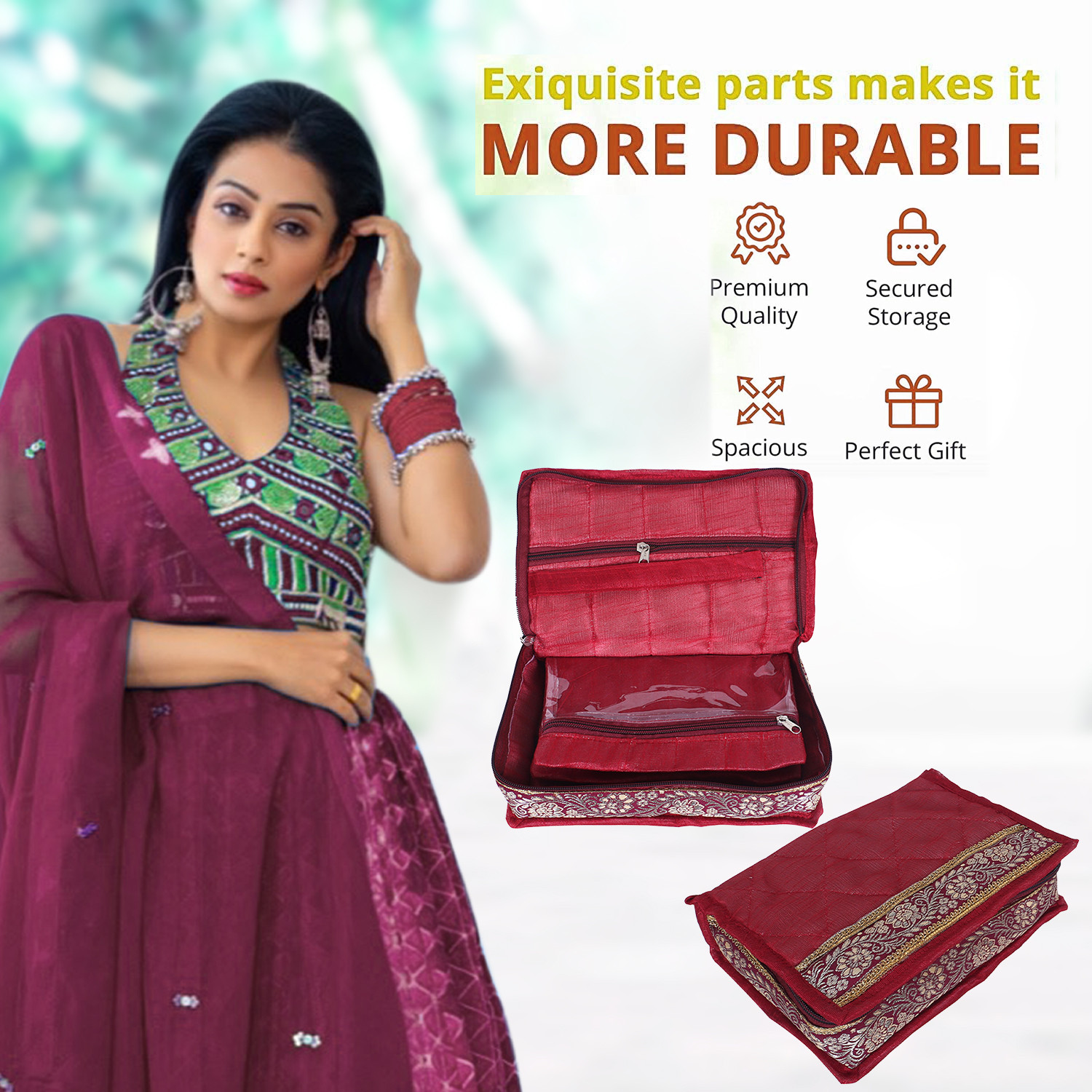 Kuber Industries Jewellery Kit | Cotton Maroon Lace Jewellery Storage Kit | 6 Pouch Travel Organizer for woman | Cosmetic  Kit for Necklace | Rings | Bracelet | Maroon